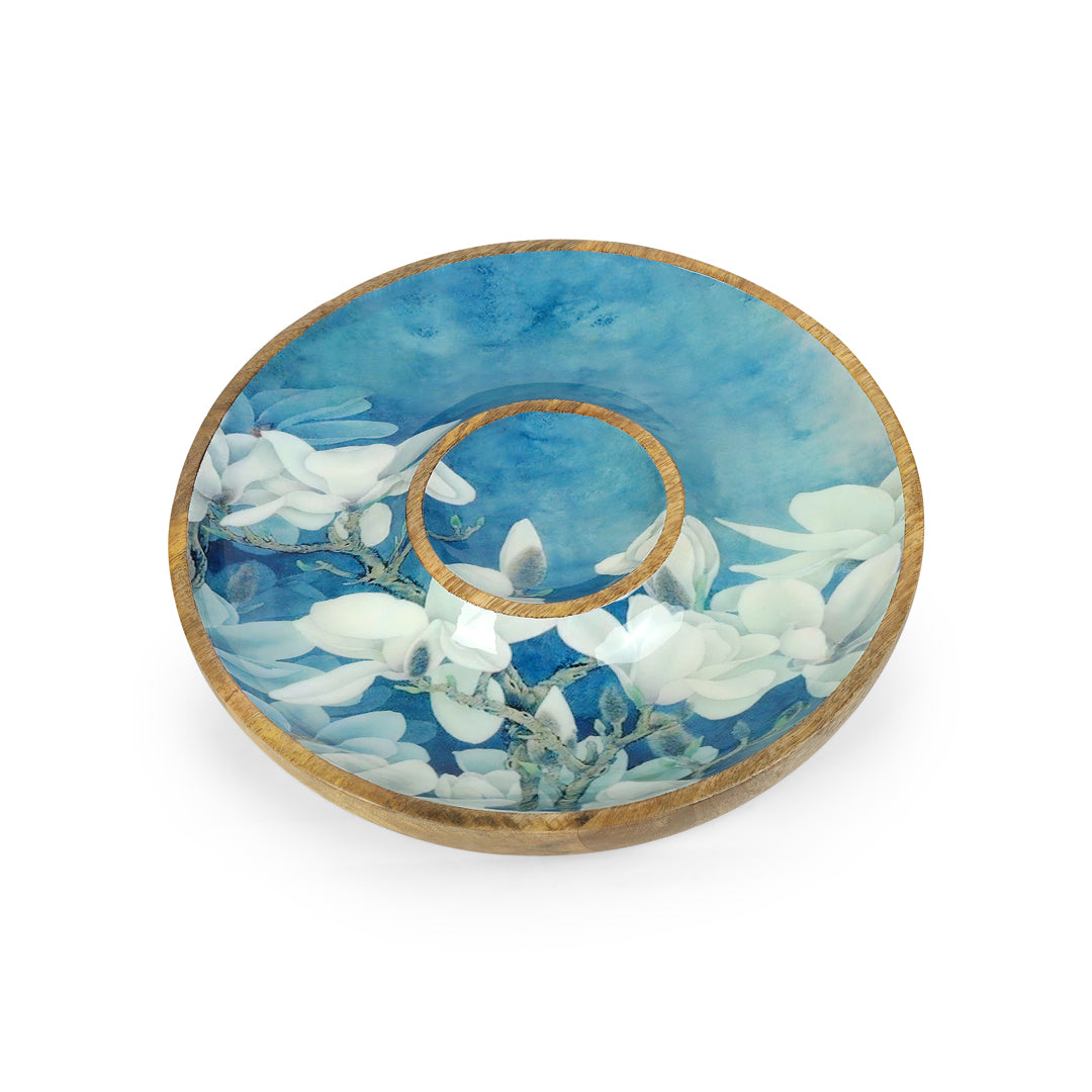 Round Chip and Dip platter - Blue White Flower