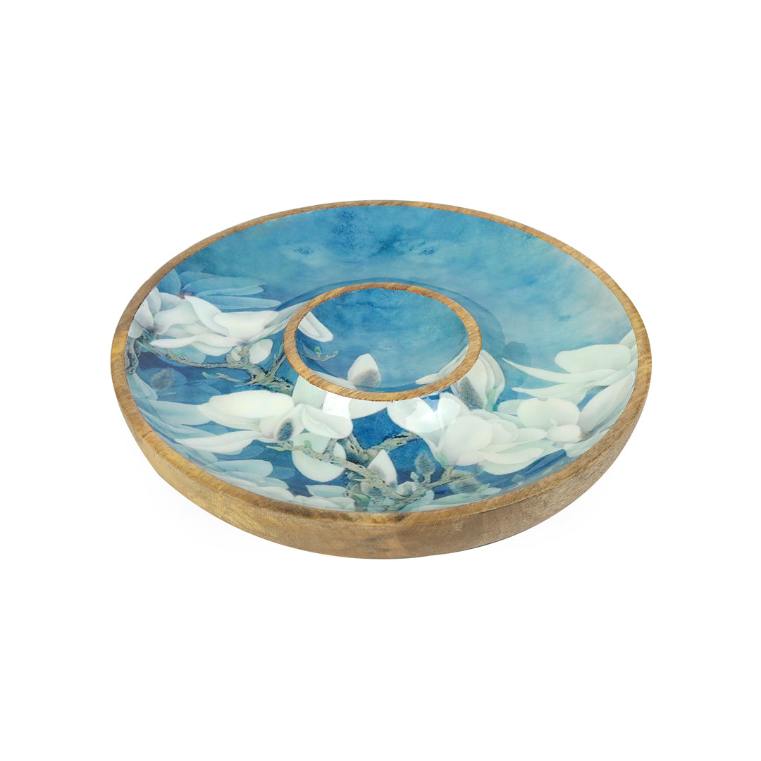 Round Chip and Dip platter - Blue White Flower