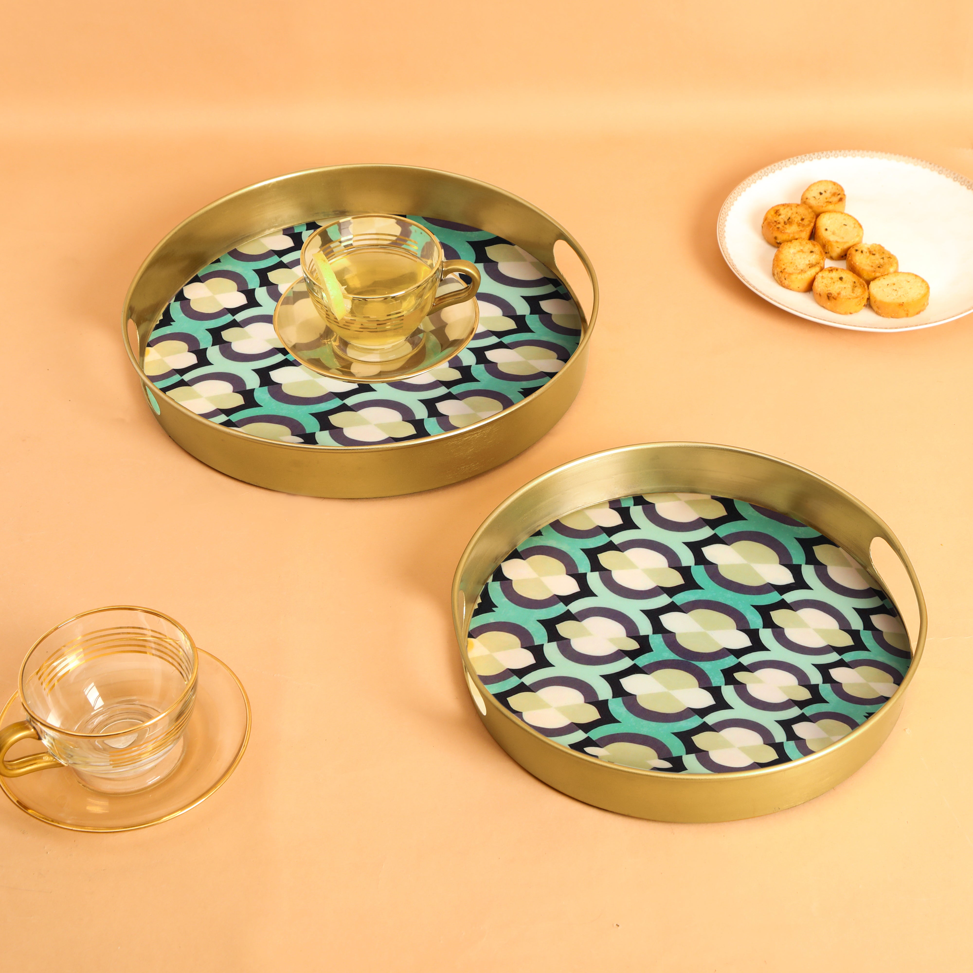 Round Metal Tray Set Of 2 - Mosaic