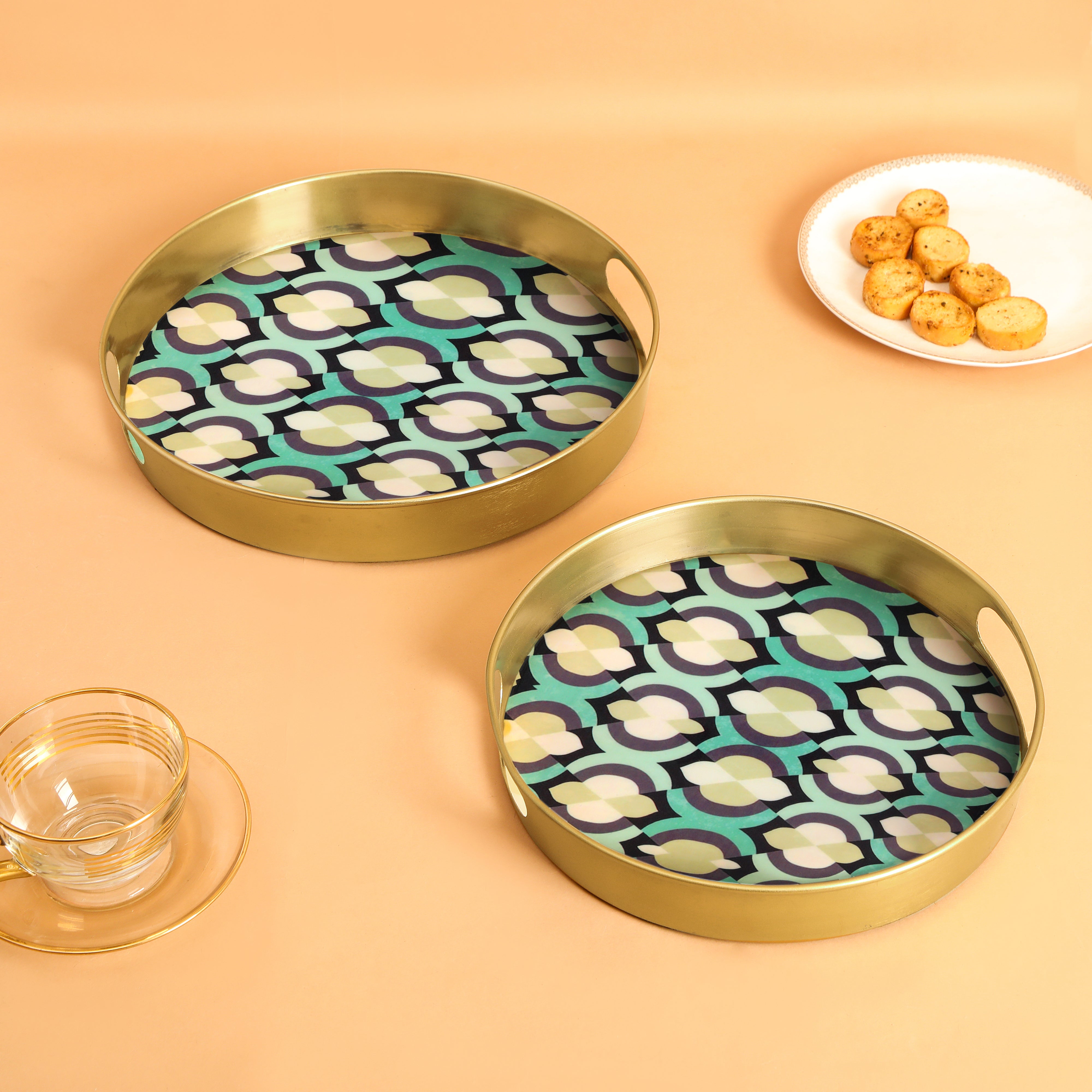 Round Metal Tray Set Of 2 - Mosaic