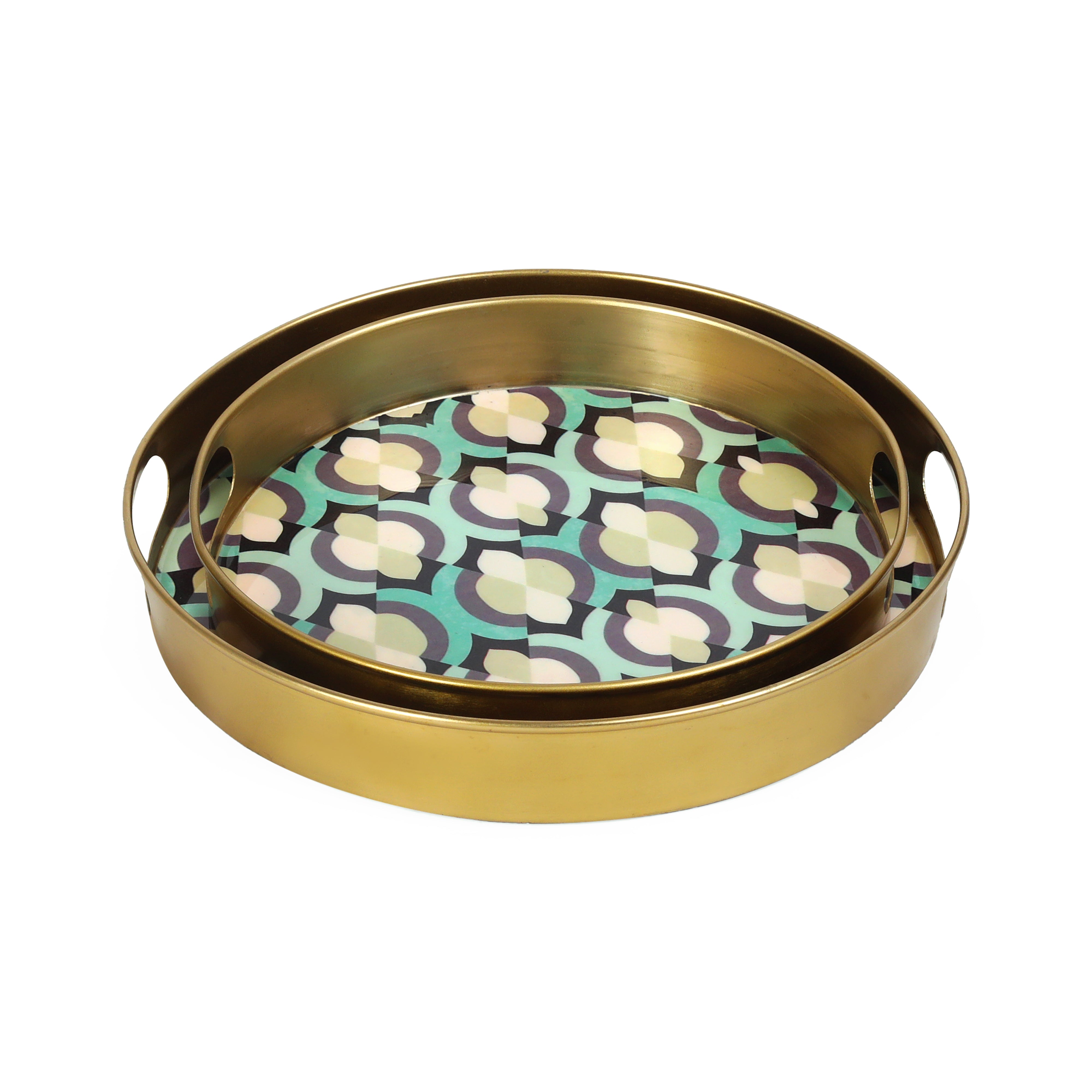 Round Metal Tray Set Of 2 - Mosaic