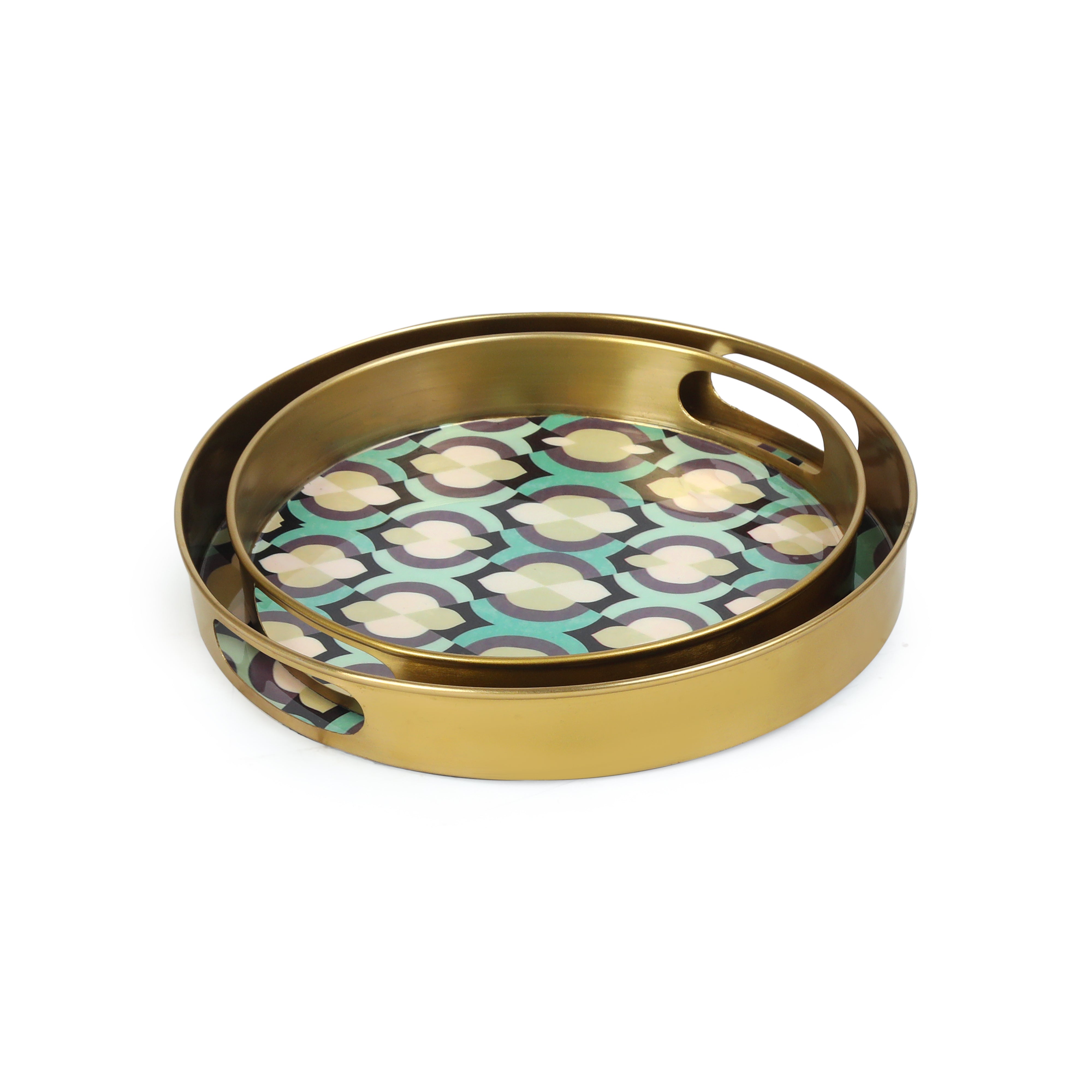 Round Metal Tray Set Of 2 - Mosaic