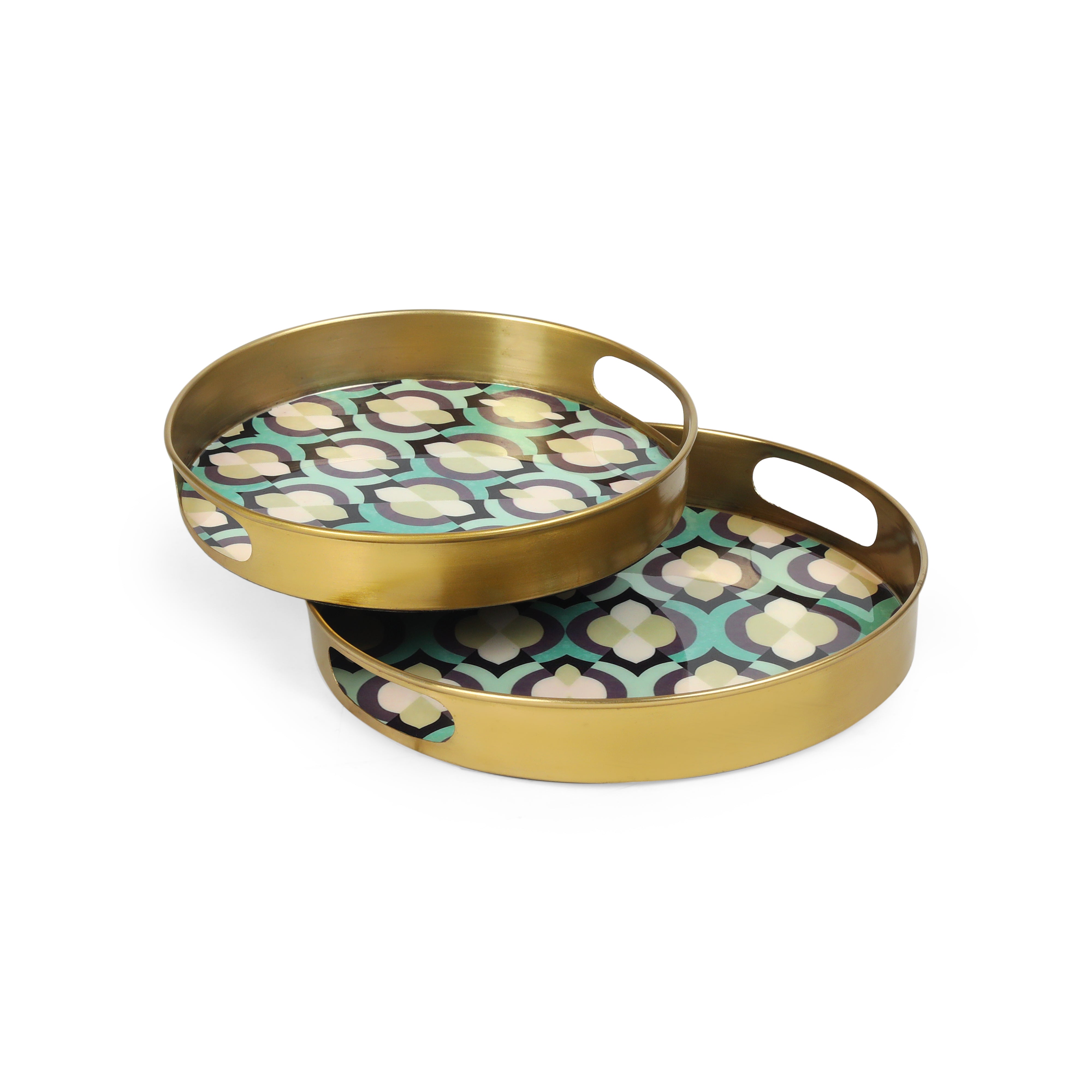 Round Metal Tray Set Of 2 - Mosaic