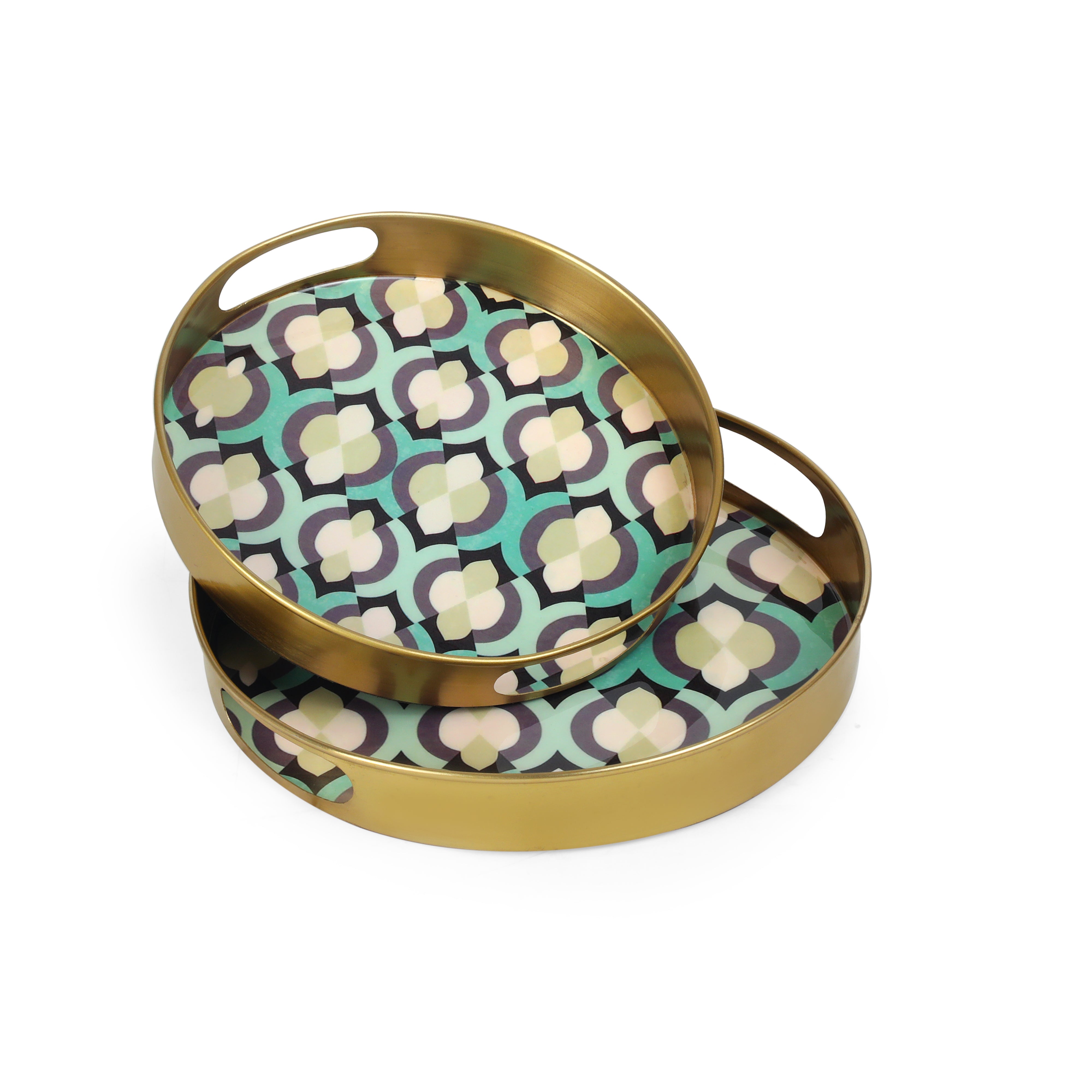 Round Metal Tray Set Of 2 - Mosaic