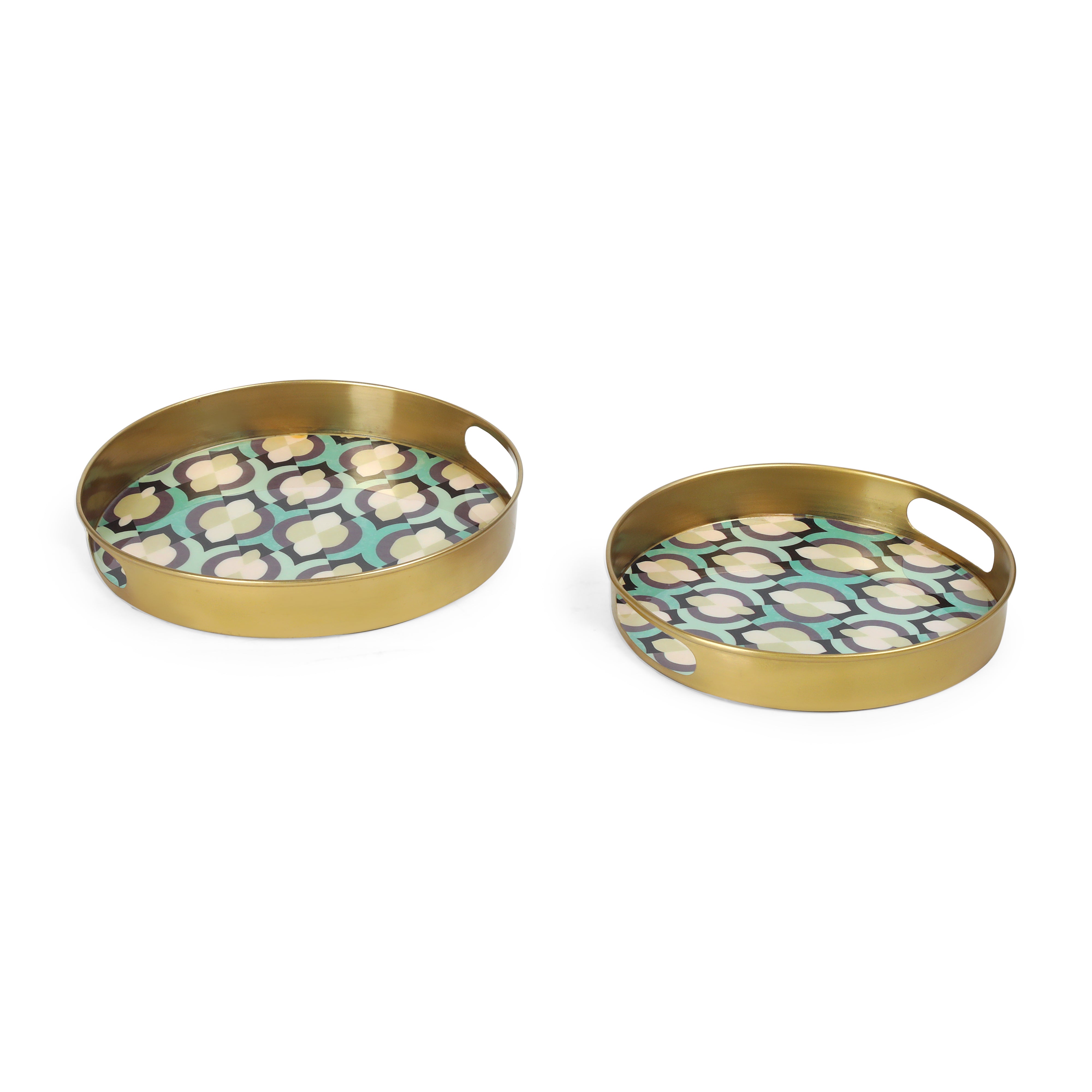 Round Metal Tray Set Of 2 - Mosaic