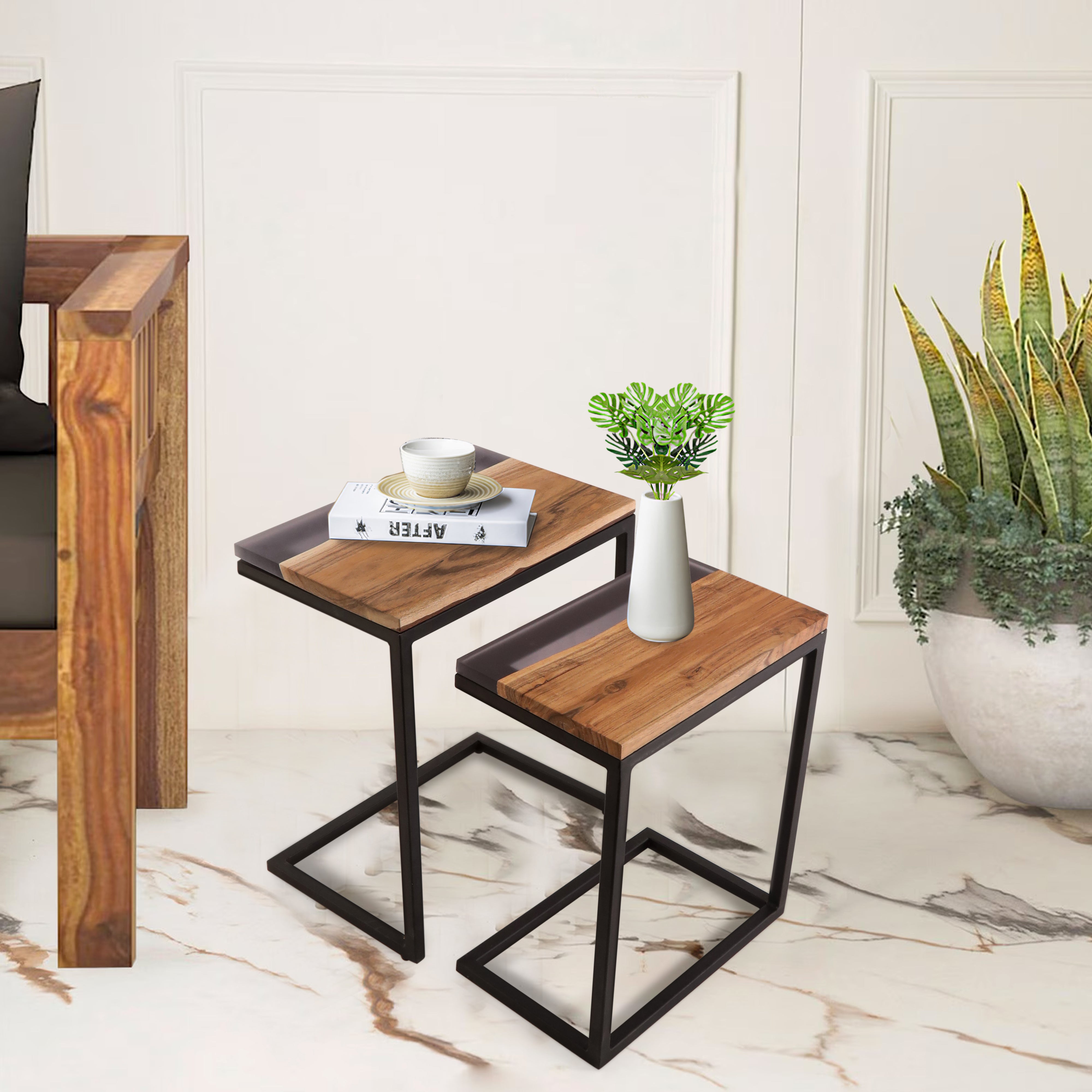 Square Side Table Set Of 2 - Epoxy Resin Side Table