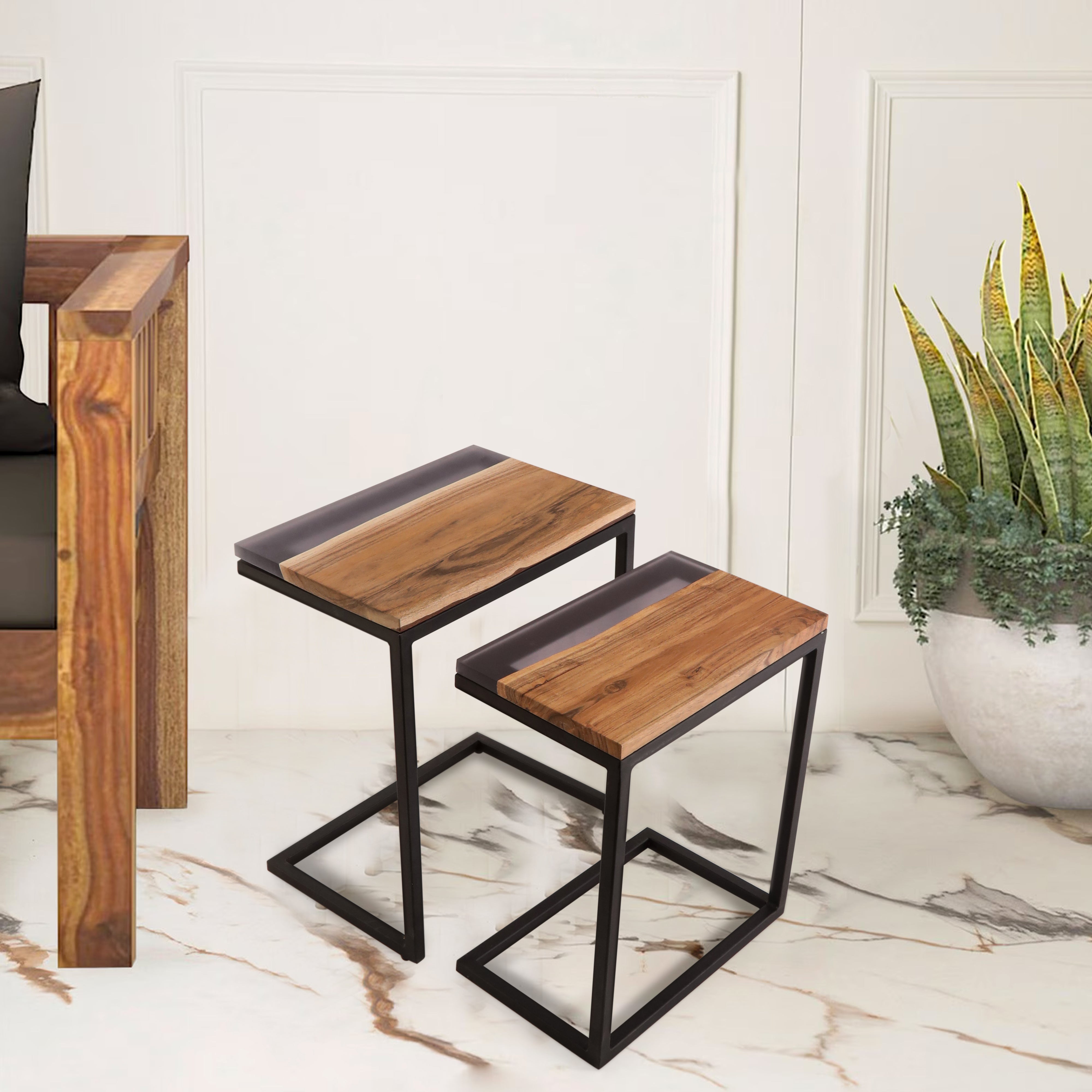 Square Side Table Set Of 2 - Epoxy Resin Side Table