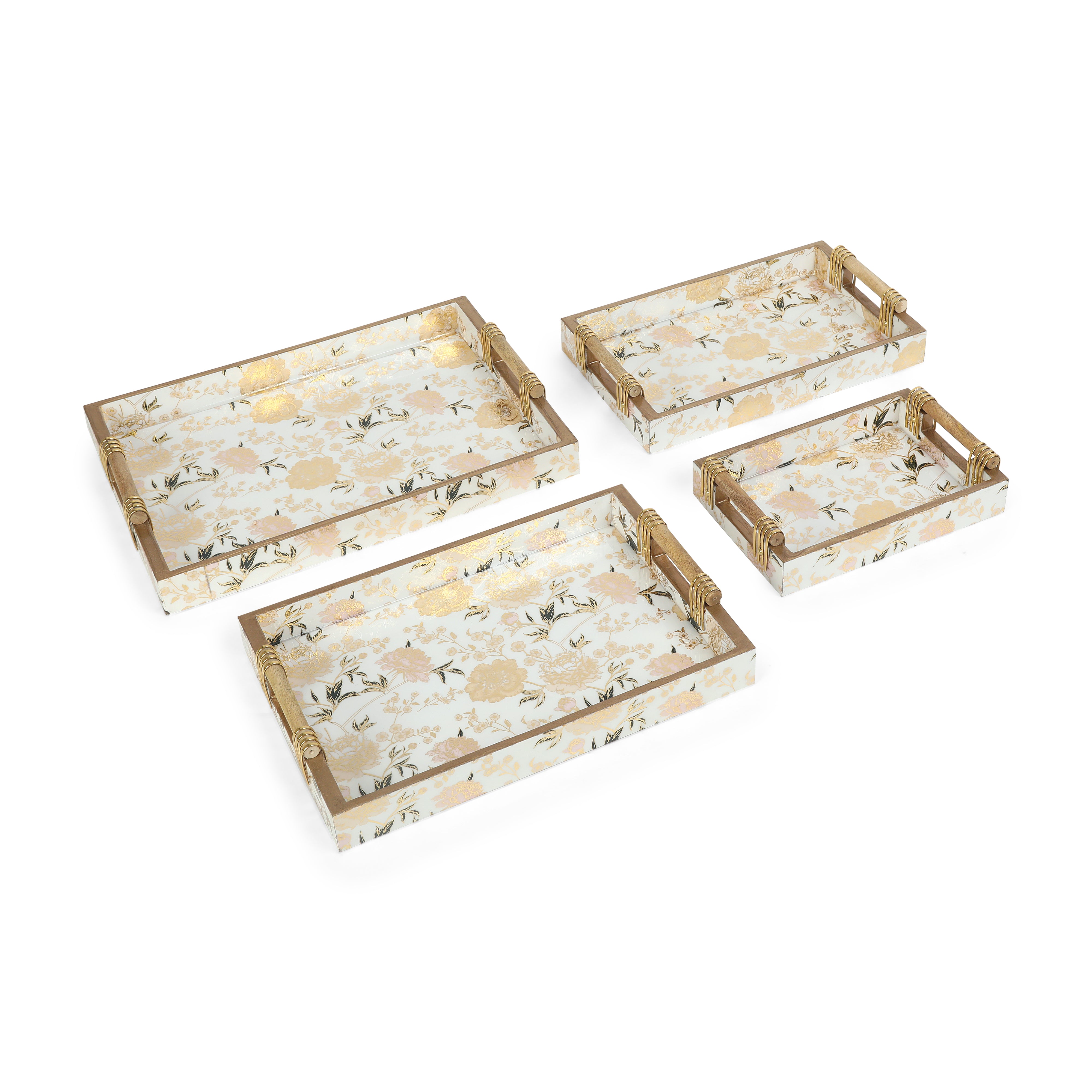 Tray Set Of 4 - White Flower