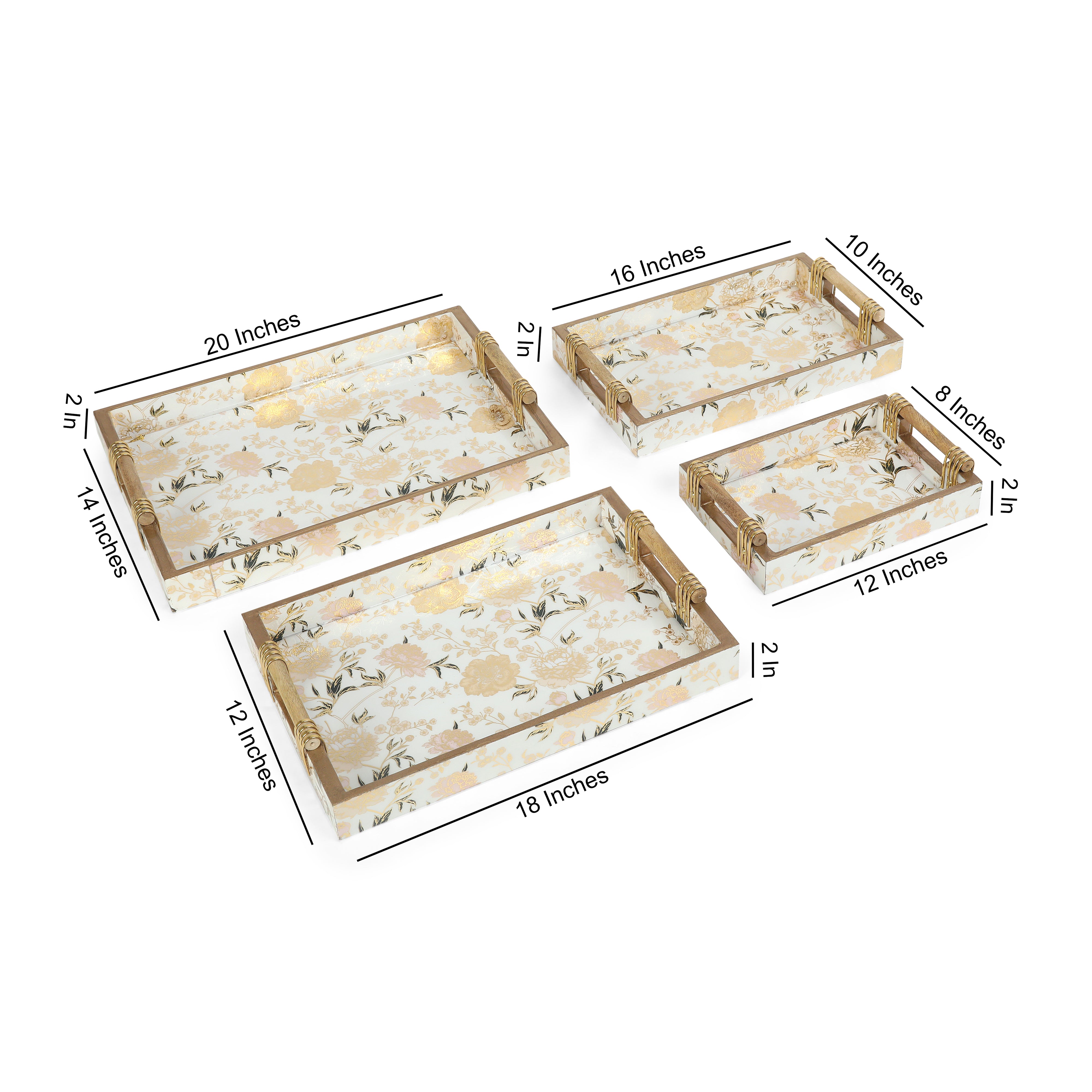 Tray Set Of 4 - White Flower