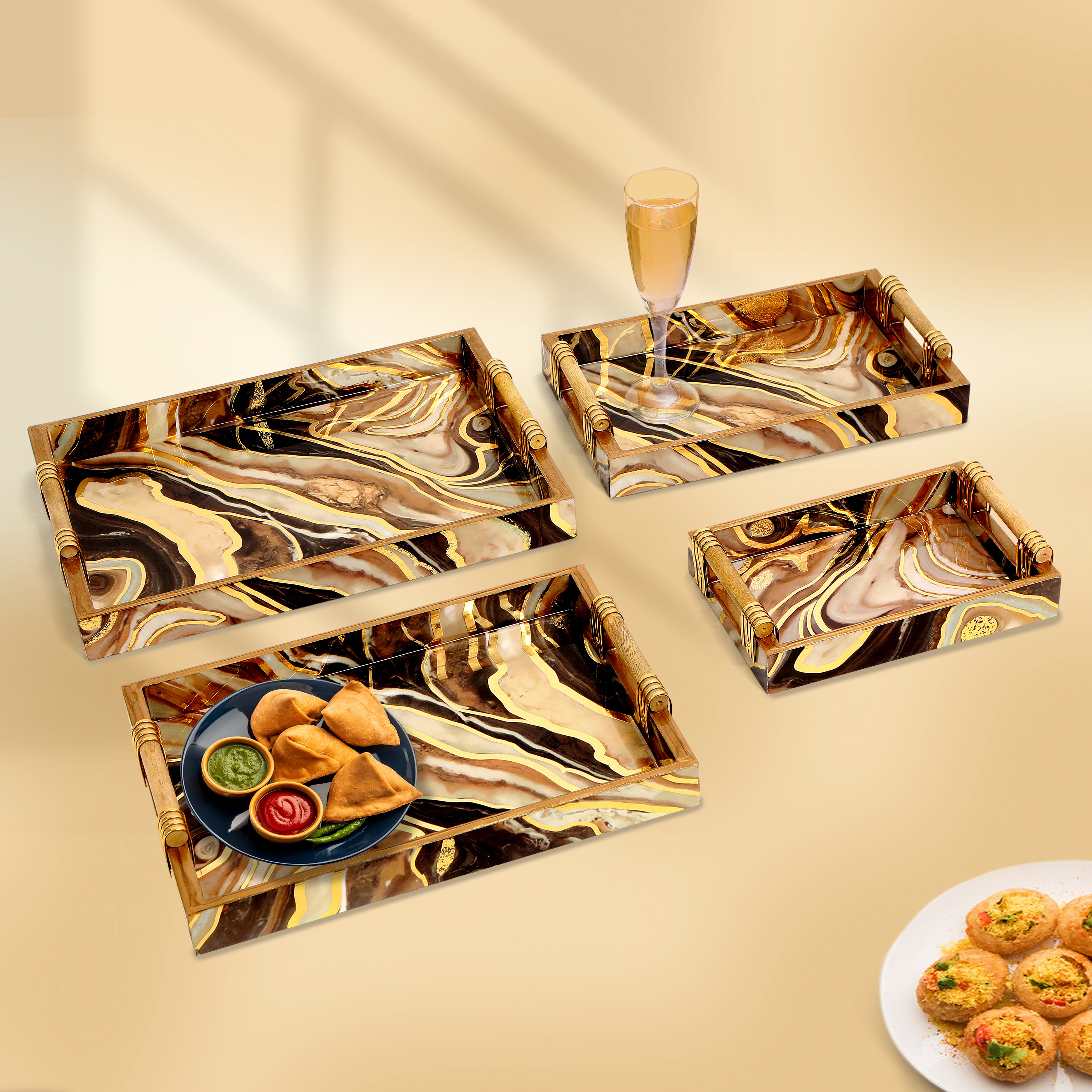 Tray Set Of 4 - Brown Marble