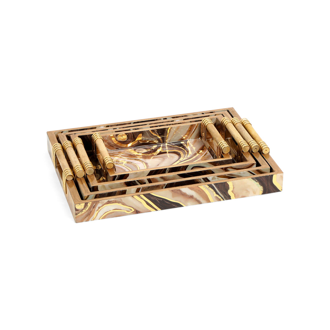 Tray Set Of 4 - Brown Marble