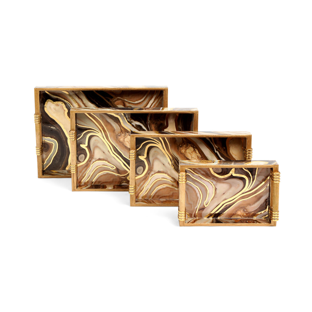 Tray Set Of 4 - Brown Marble