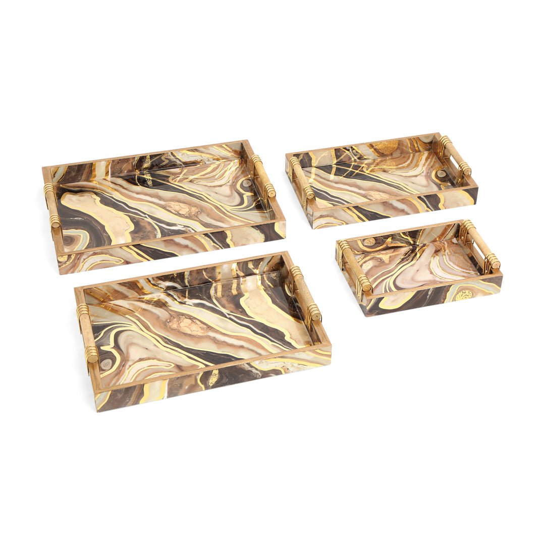 Tray Set Of 4 - Brown Marble