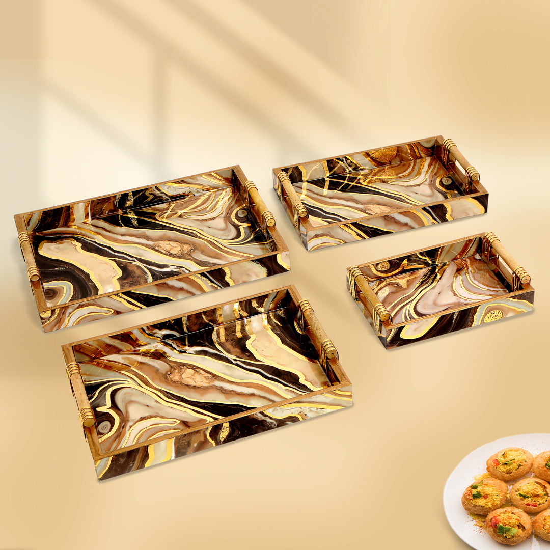 Tray Set Of 4 - Brown Marble