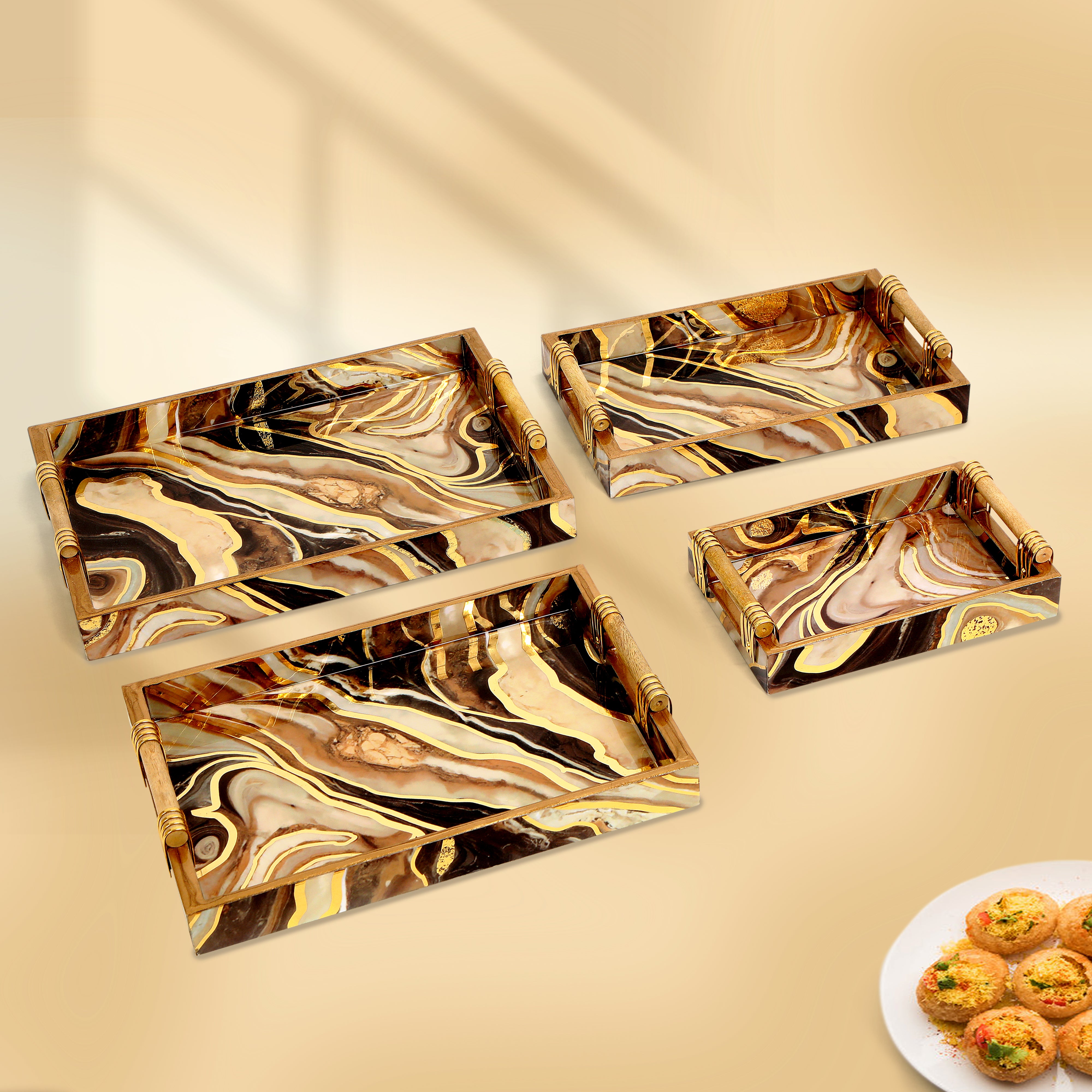 Tray Set Of 4 - Brown Marble