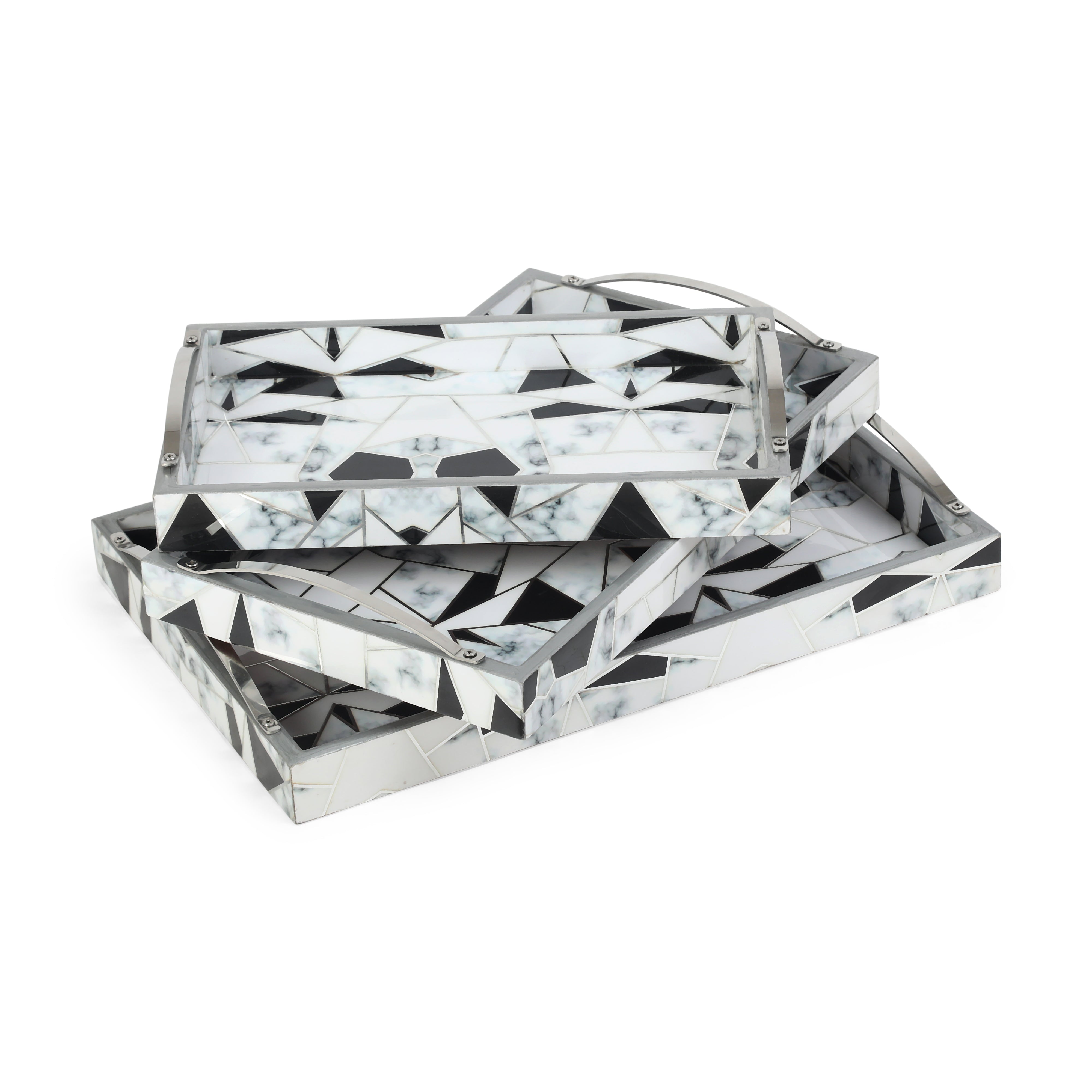 Tray Set Of 3 - Grey & White Triangle