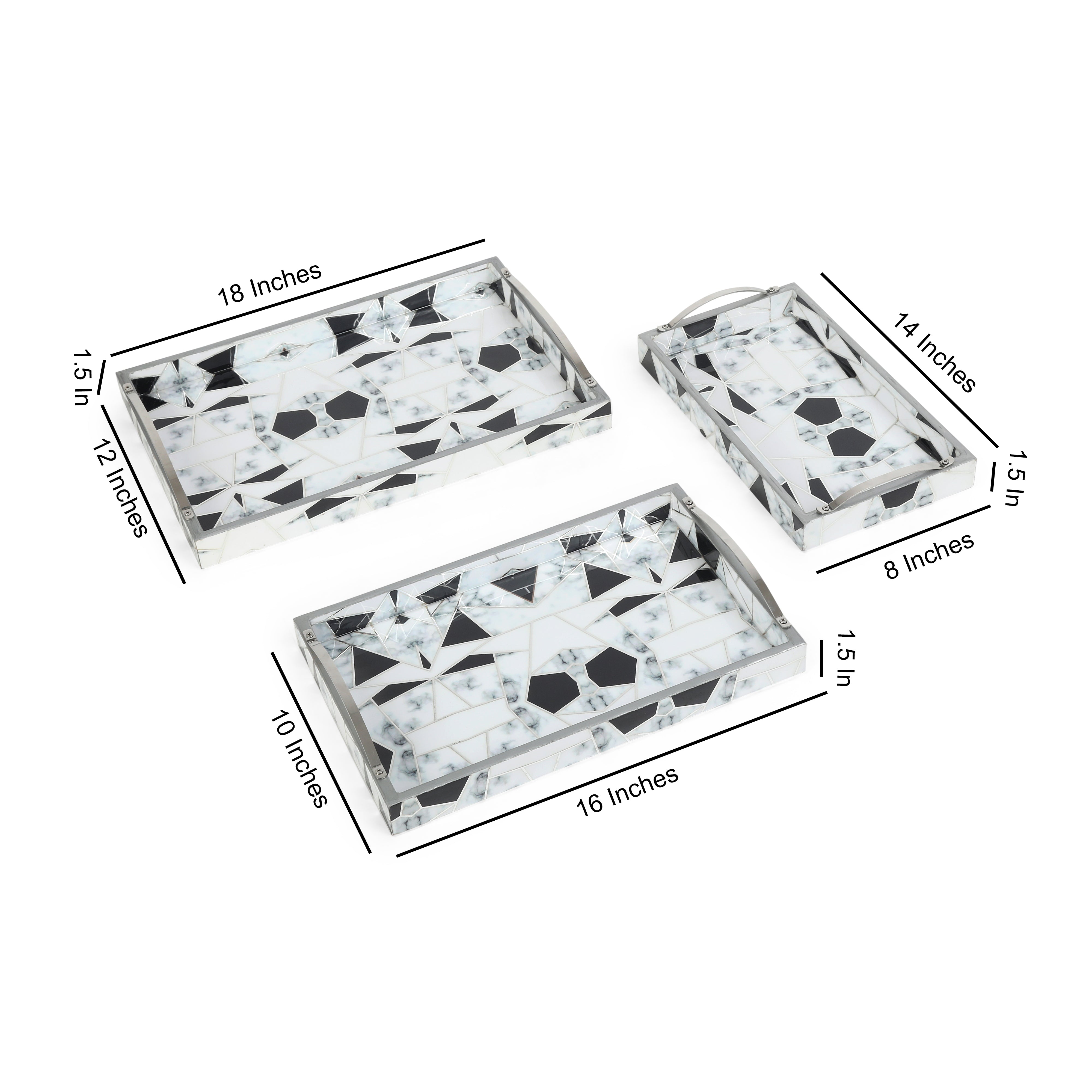 Tray Set Of 3 - Grey & White Triangle