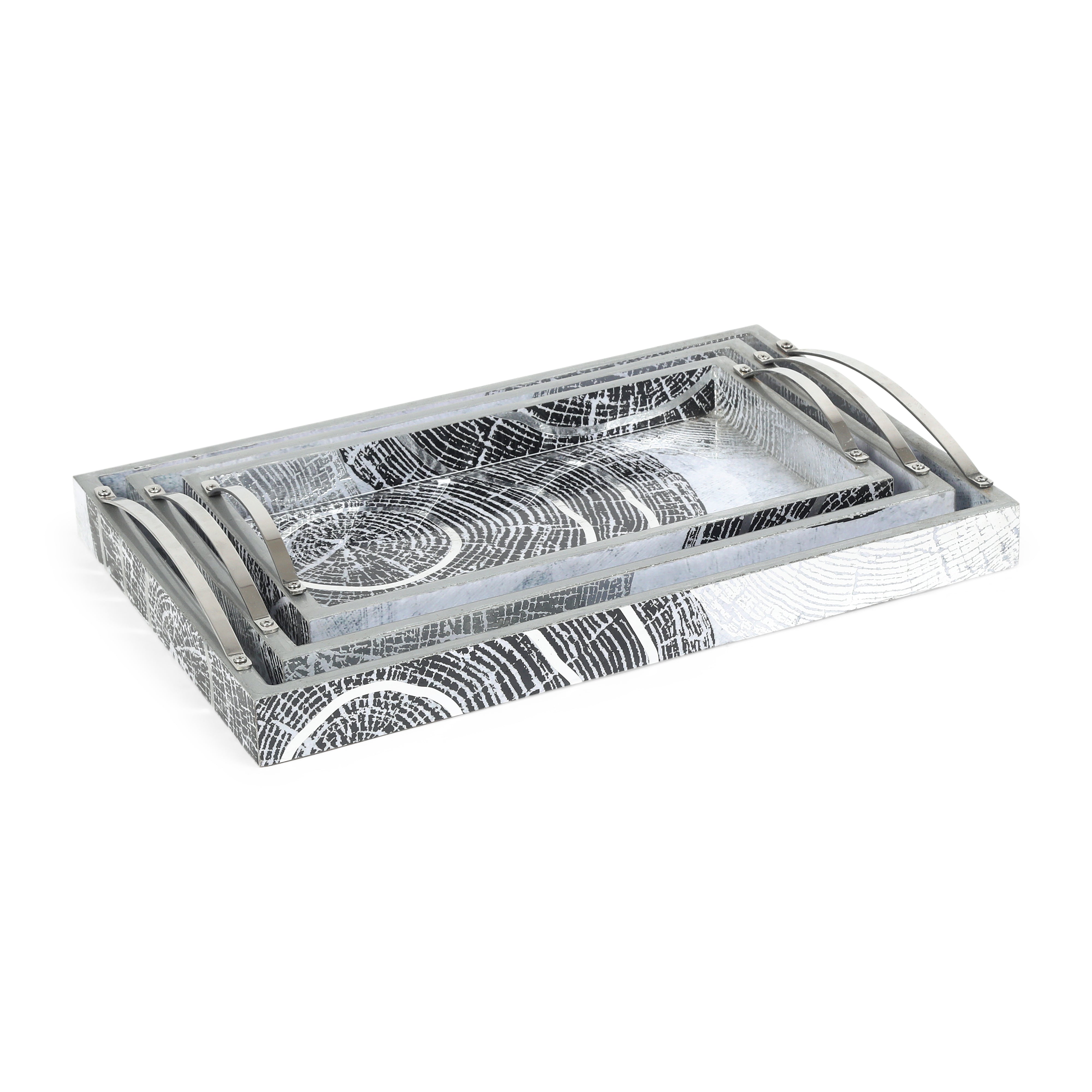 Tray Set Of 3 - Grey Spiral