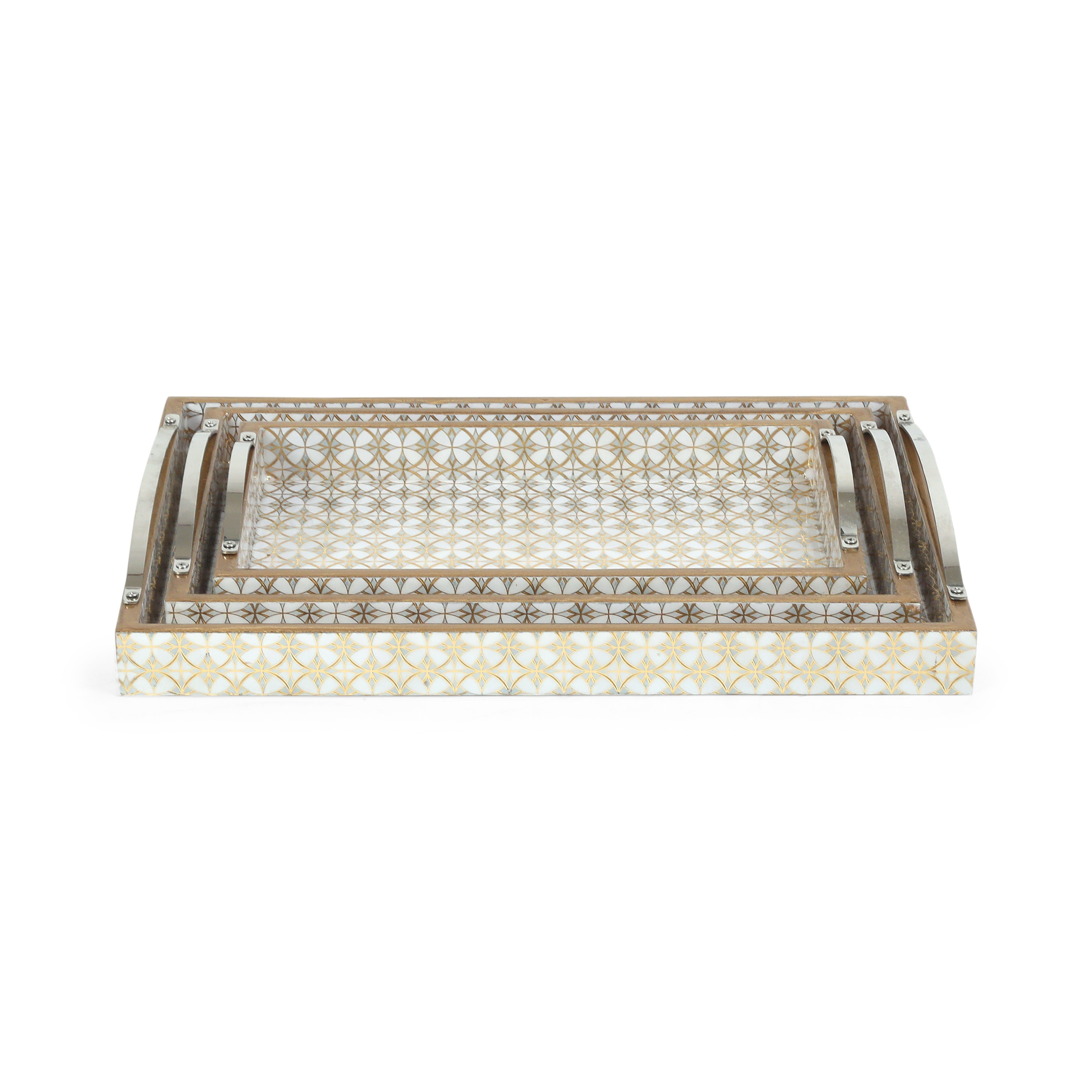 Tray Set Of 3 - White & Gold