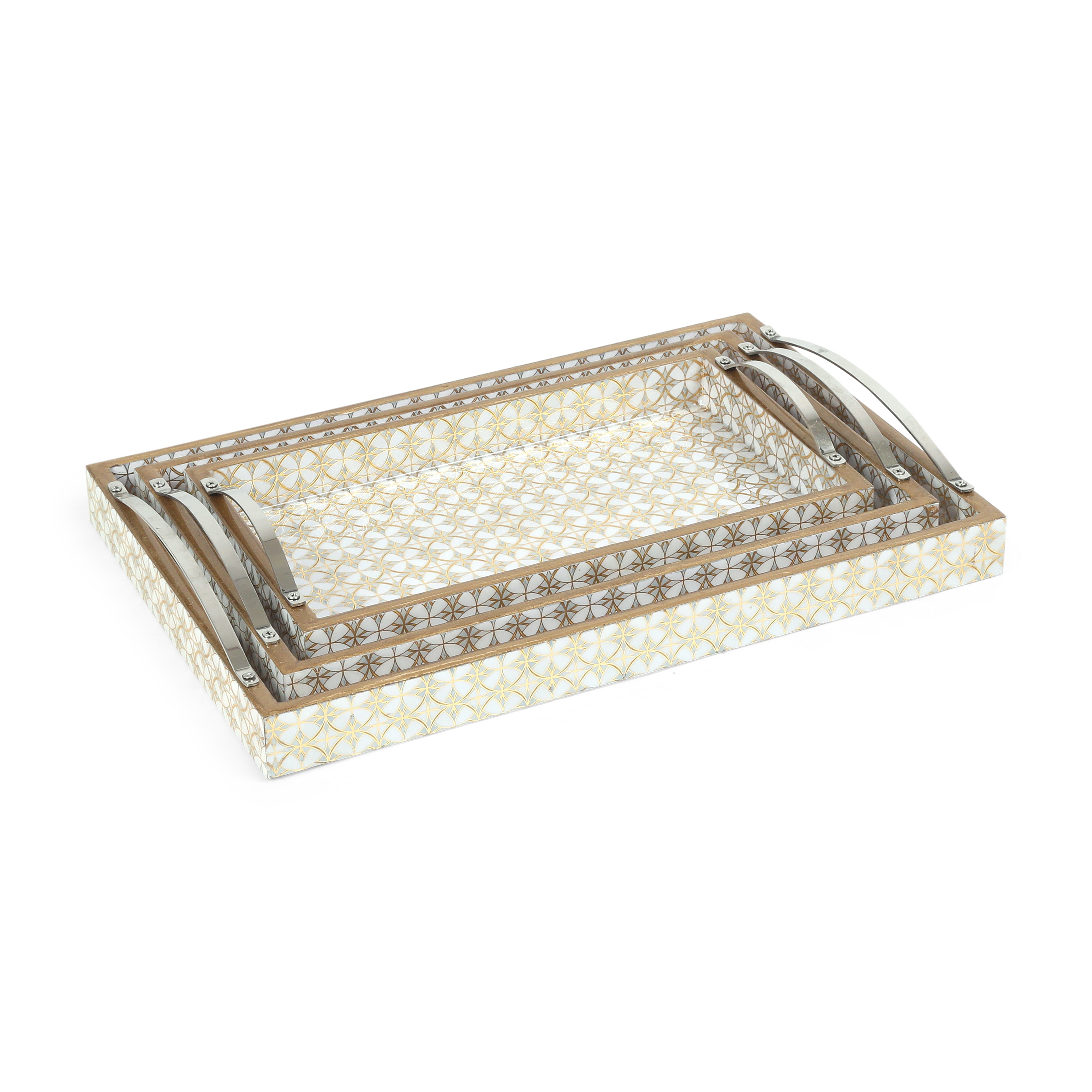 Tray Set Of 3 - White & Gold