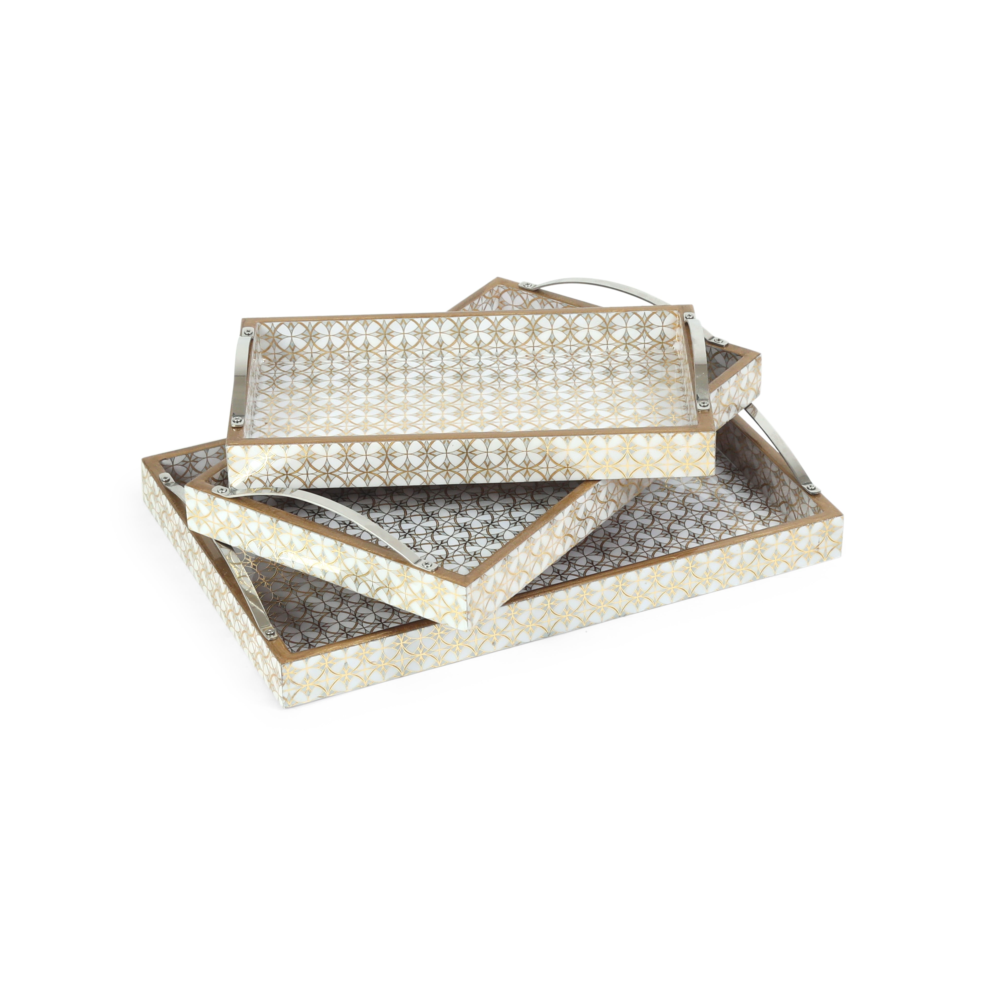 Tray Set Of 3 - White & Gold