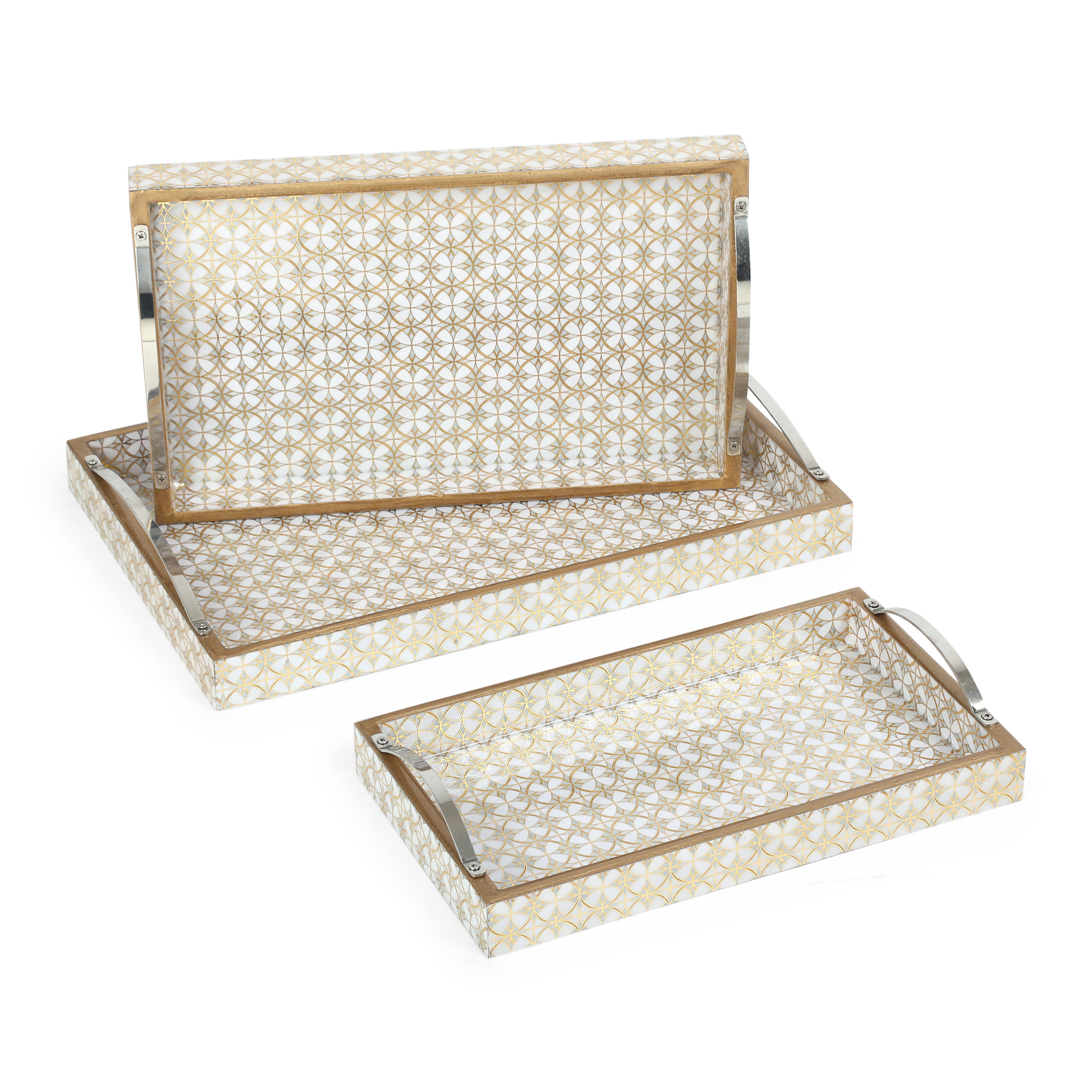 Tray Set Of 3 - White & Gold