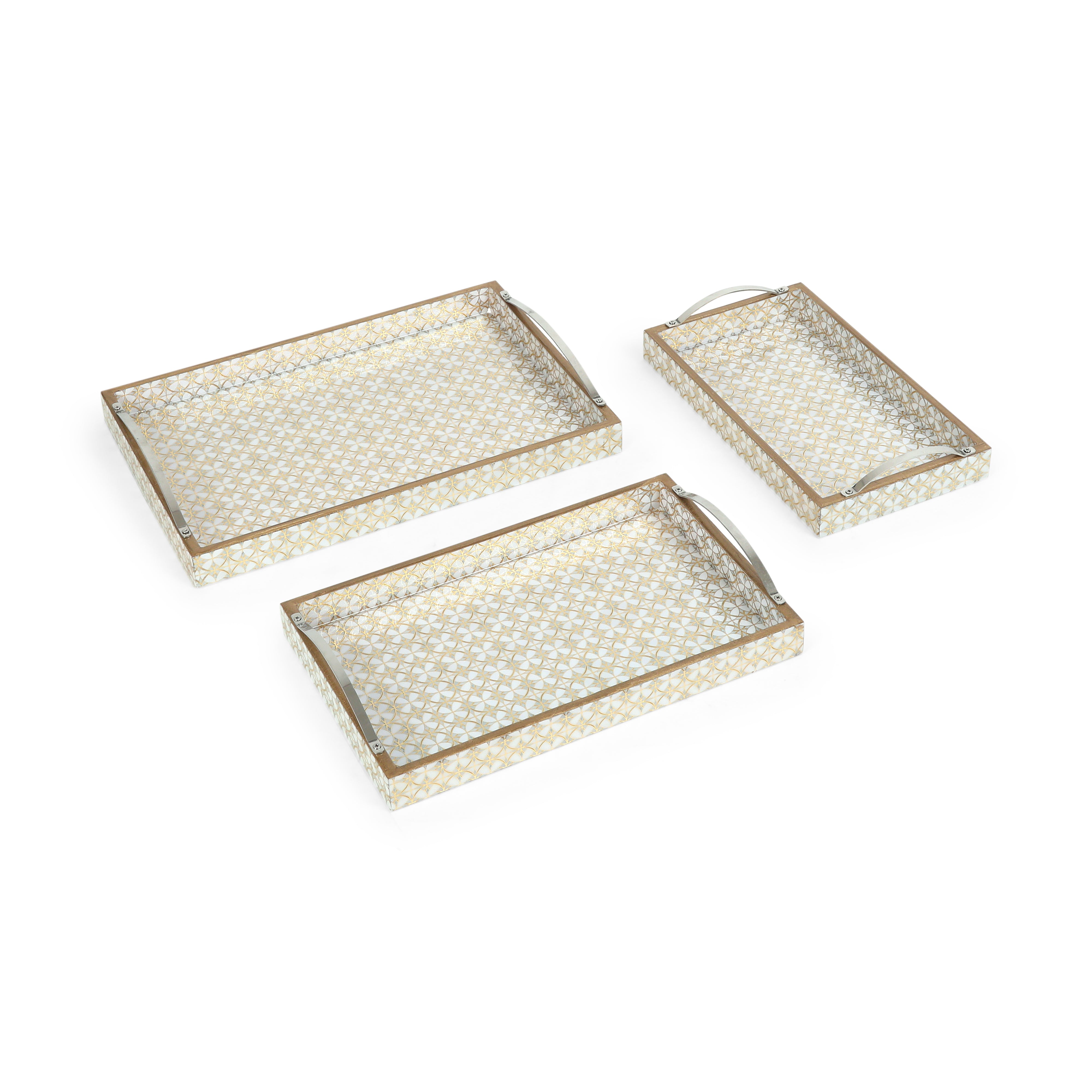 Tray Set Of 3 - White & Gold