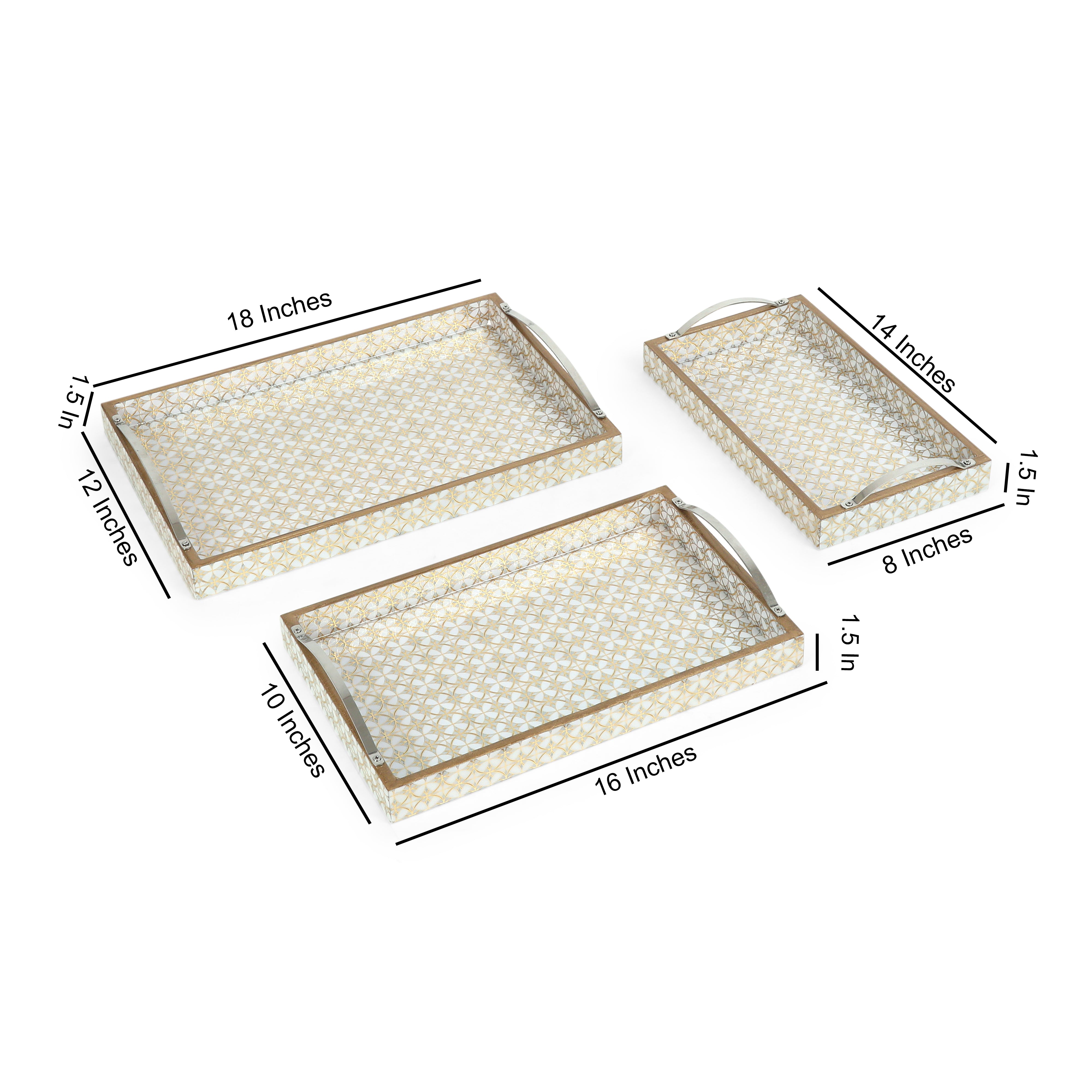 Tray Set Of 3 - White & Gold