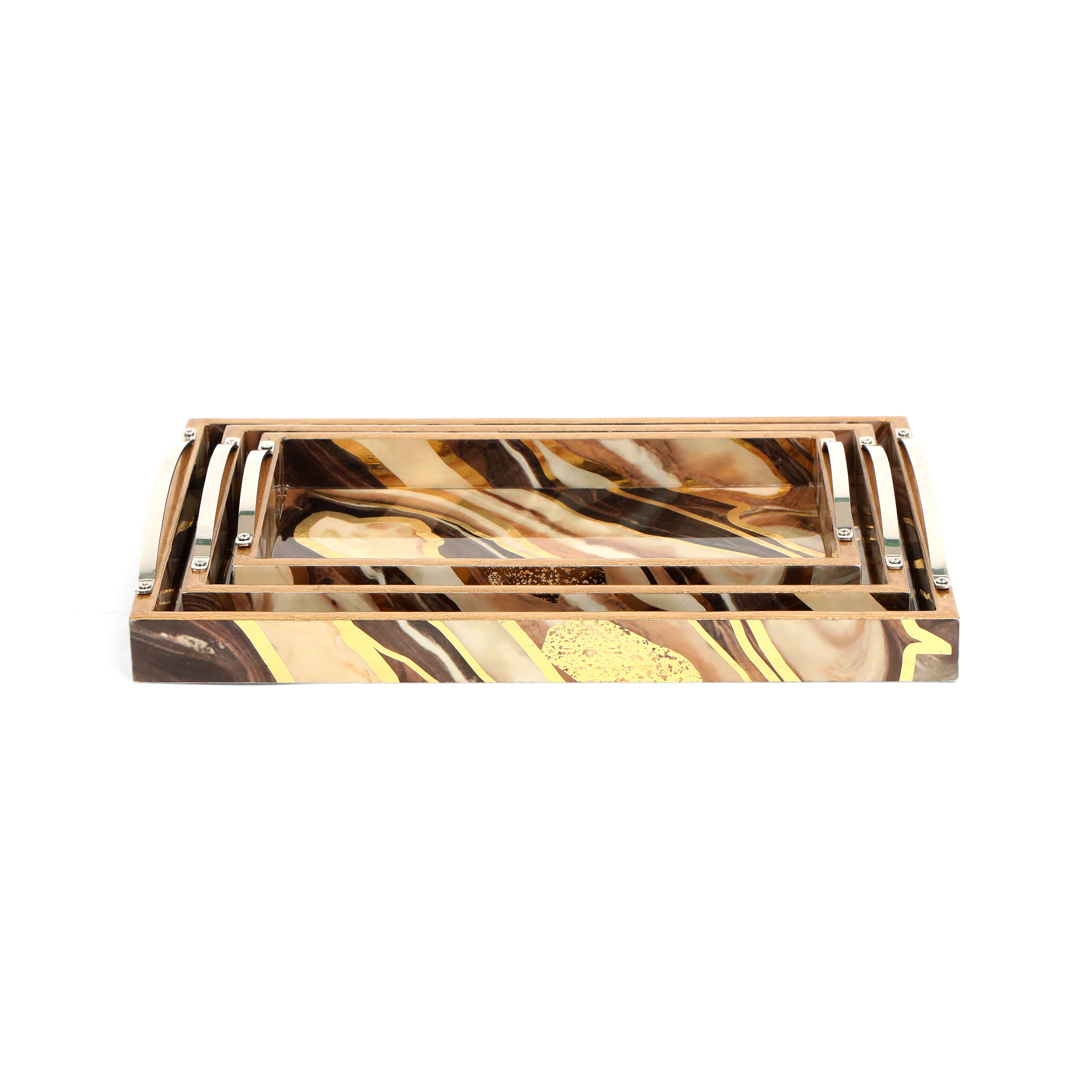 Tray Set Of 3 - Brown Marble