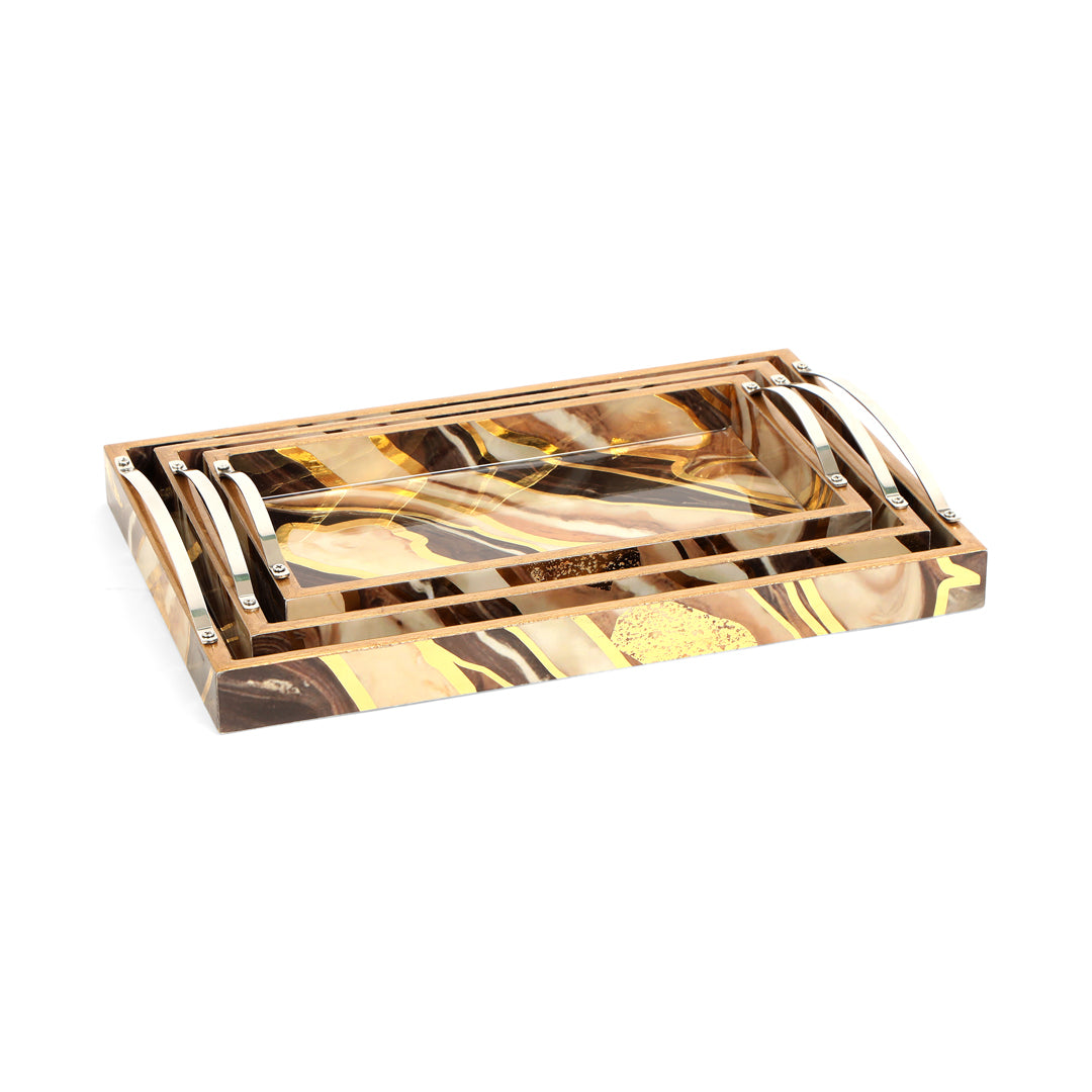 Tray Set Of 3 - Brown Marble