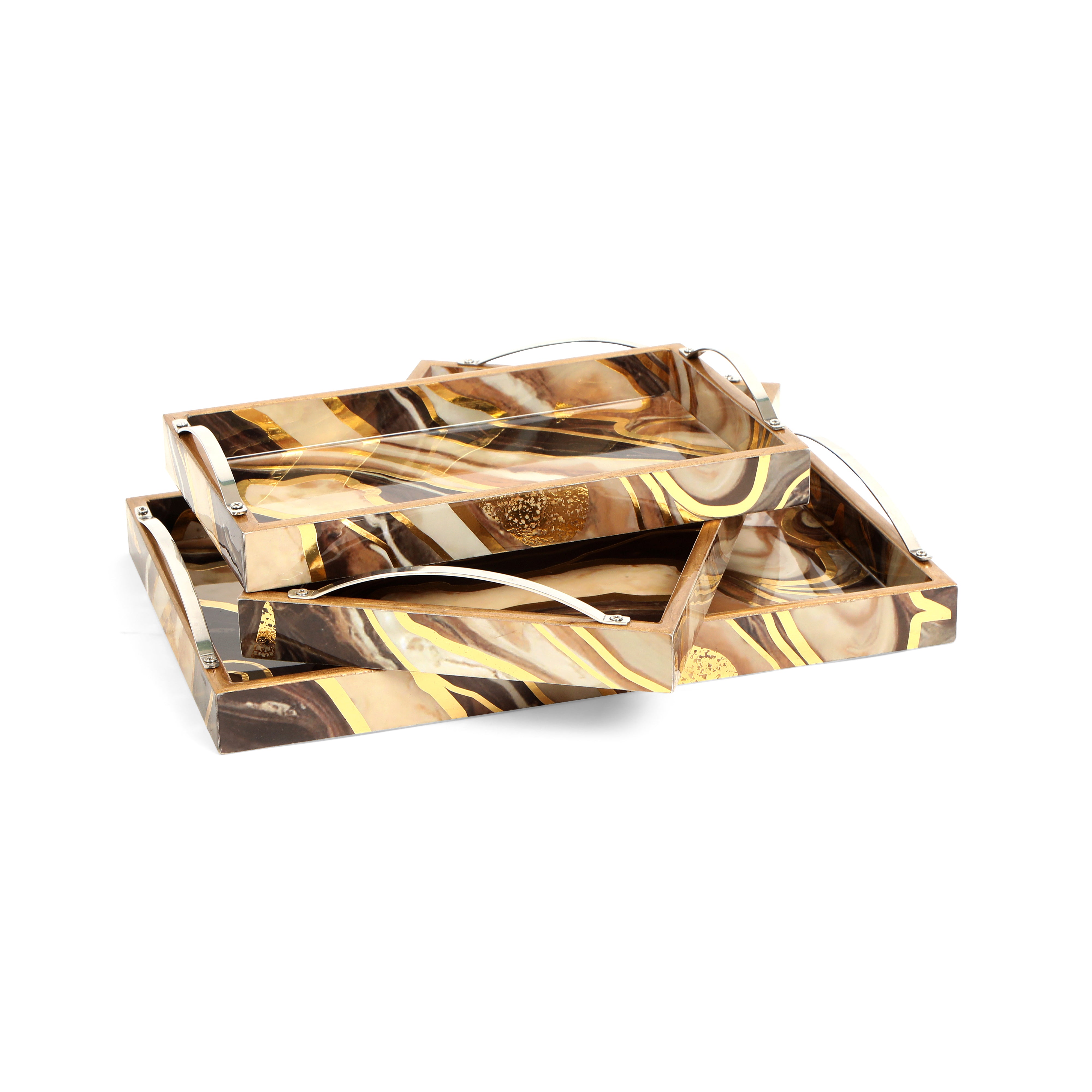 Tray Set Of 3 - Brown Marble