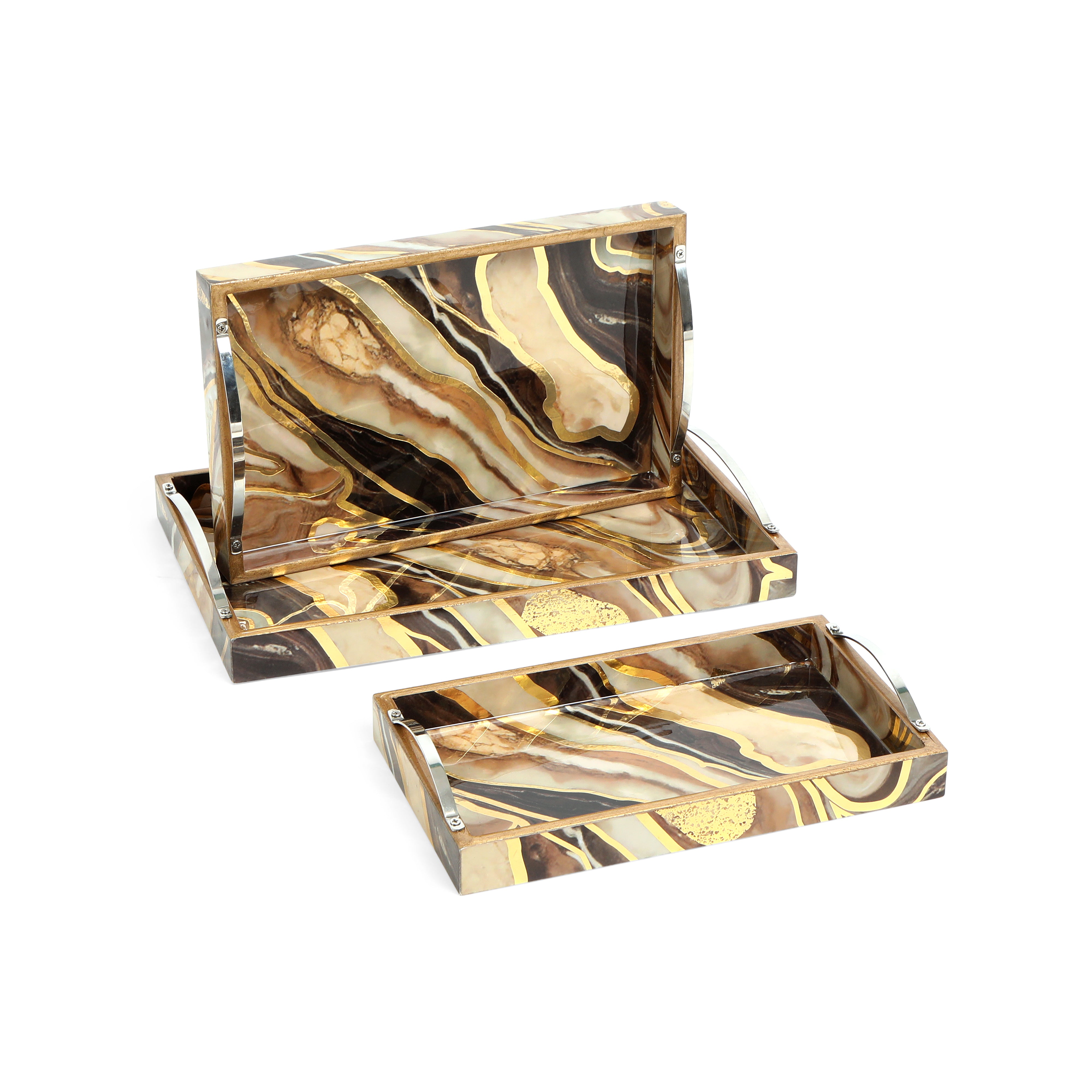 Tray Set Of 3 - Brown Marble