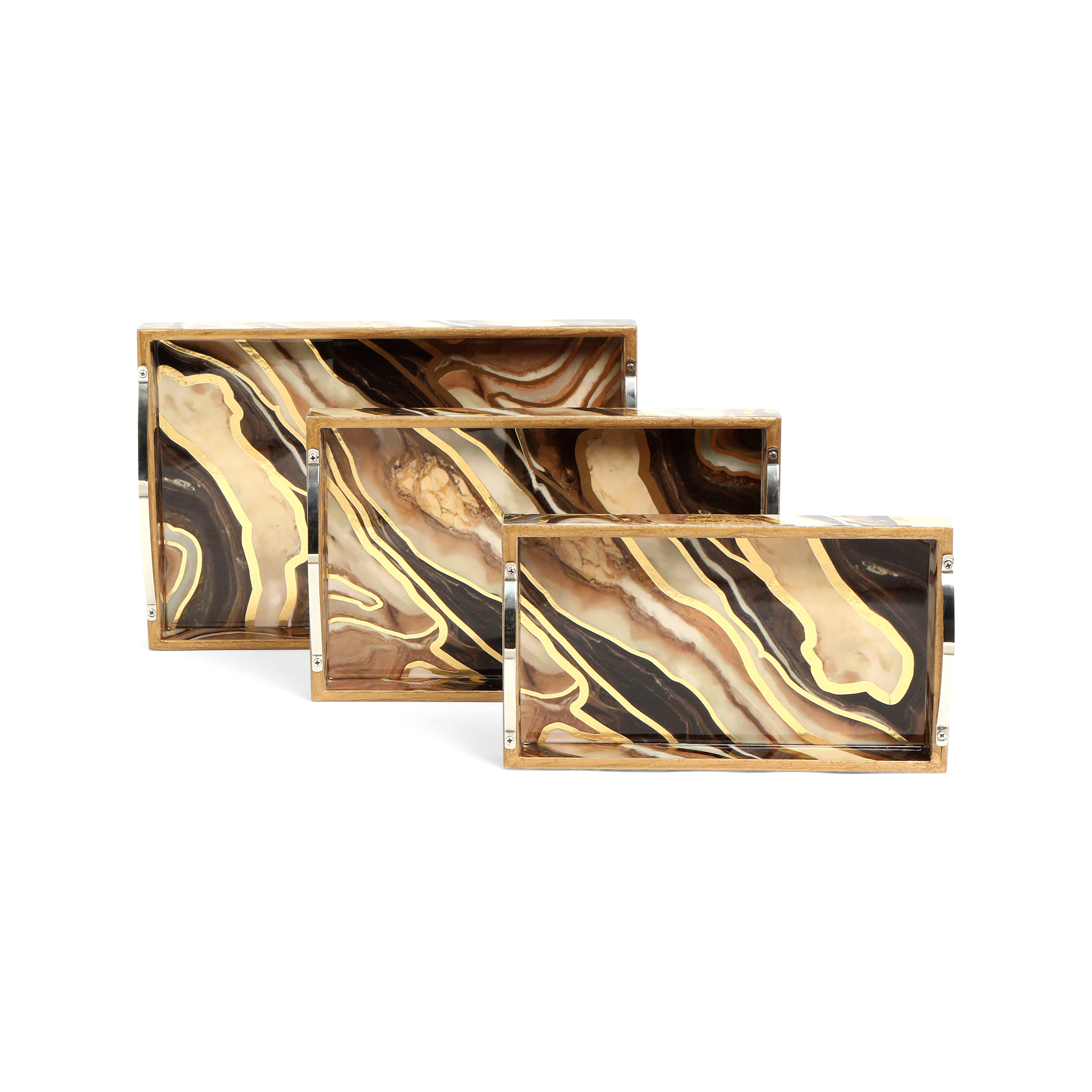 Tray Set Of 3 - Brown Marble