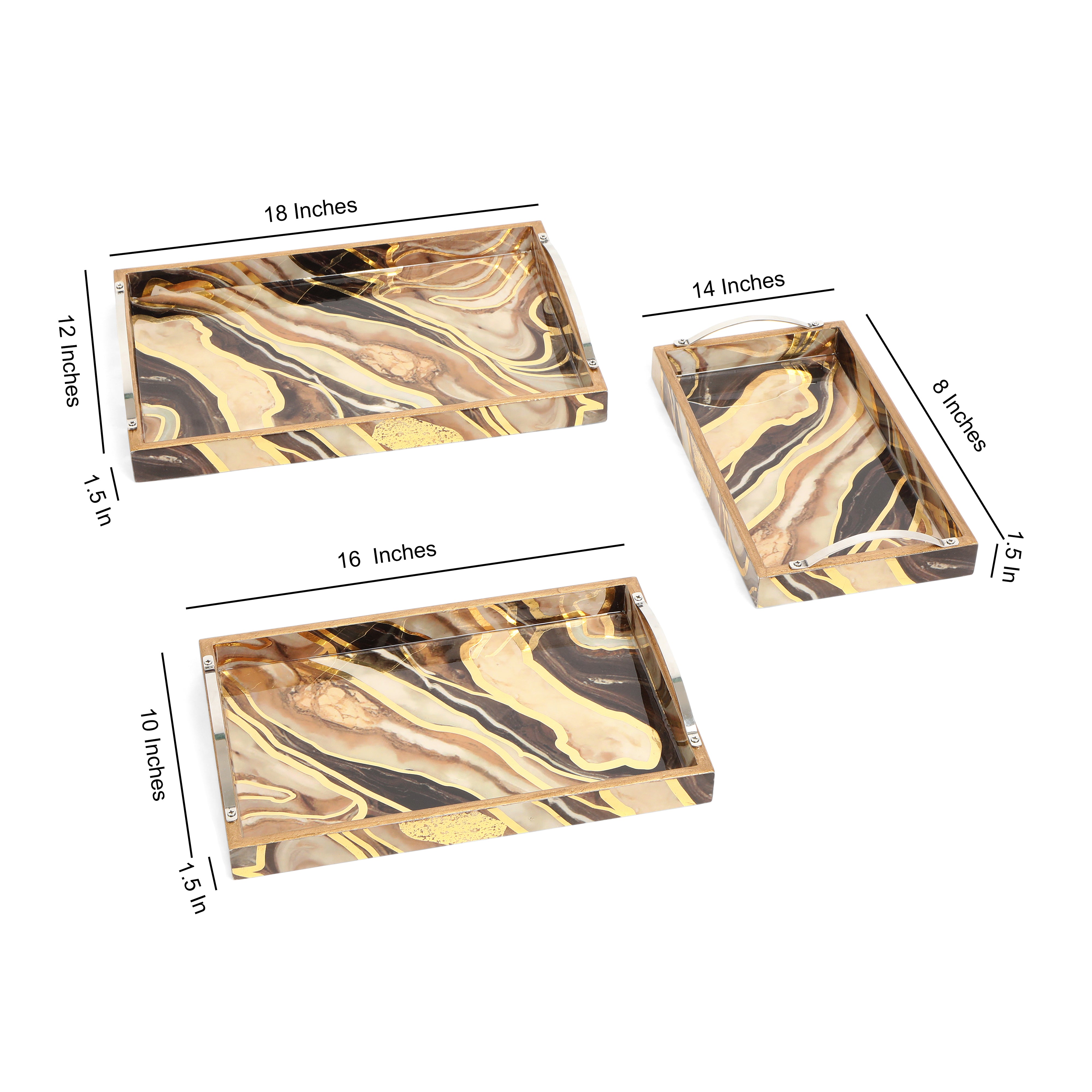 Tray Set Of 3 - Brown Marble