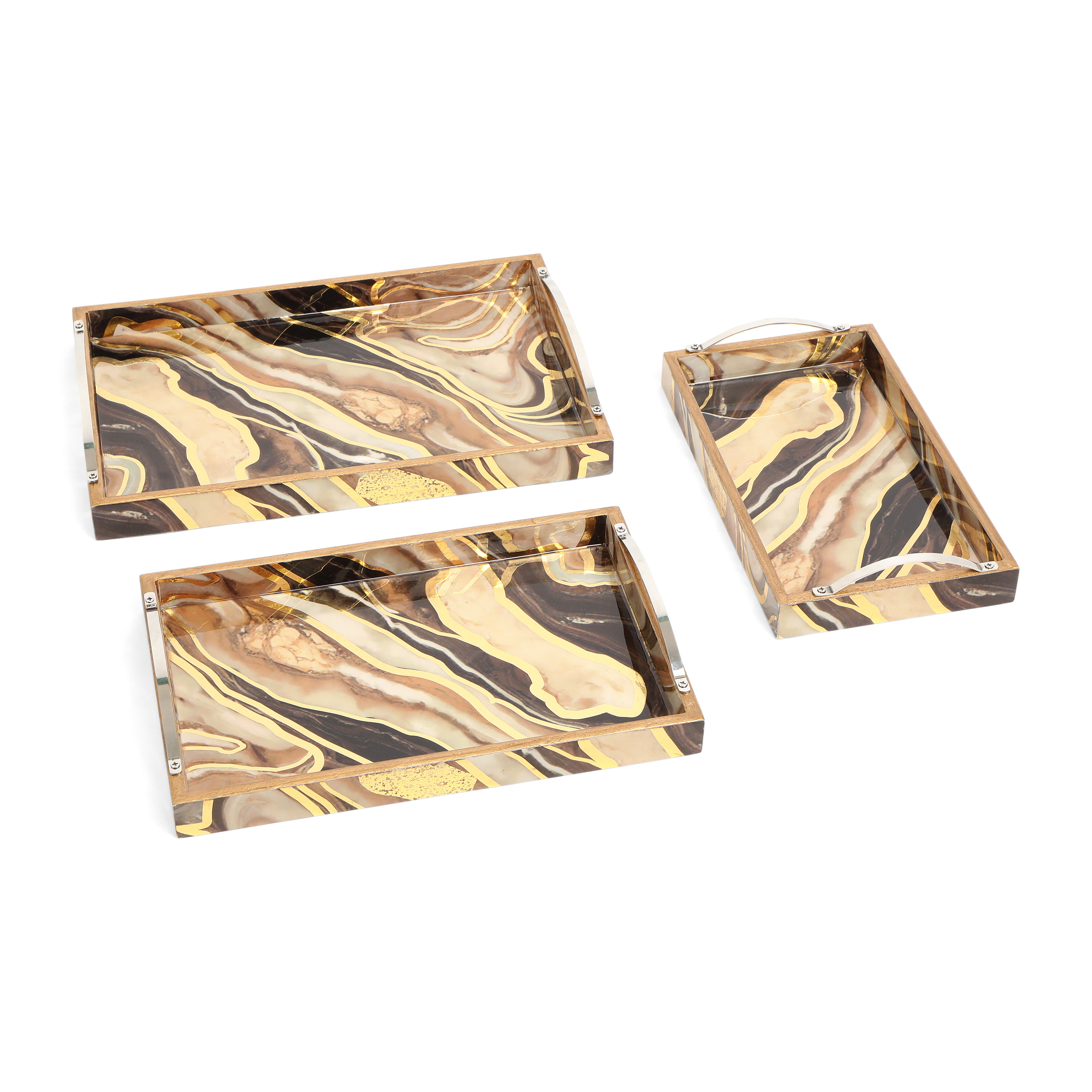 Tray Set Of 3 - Brown Marble