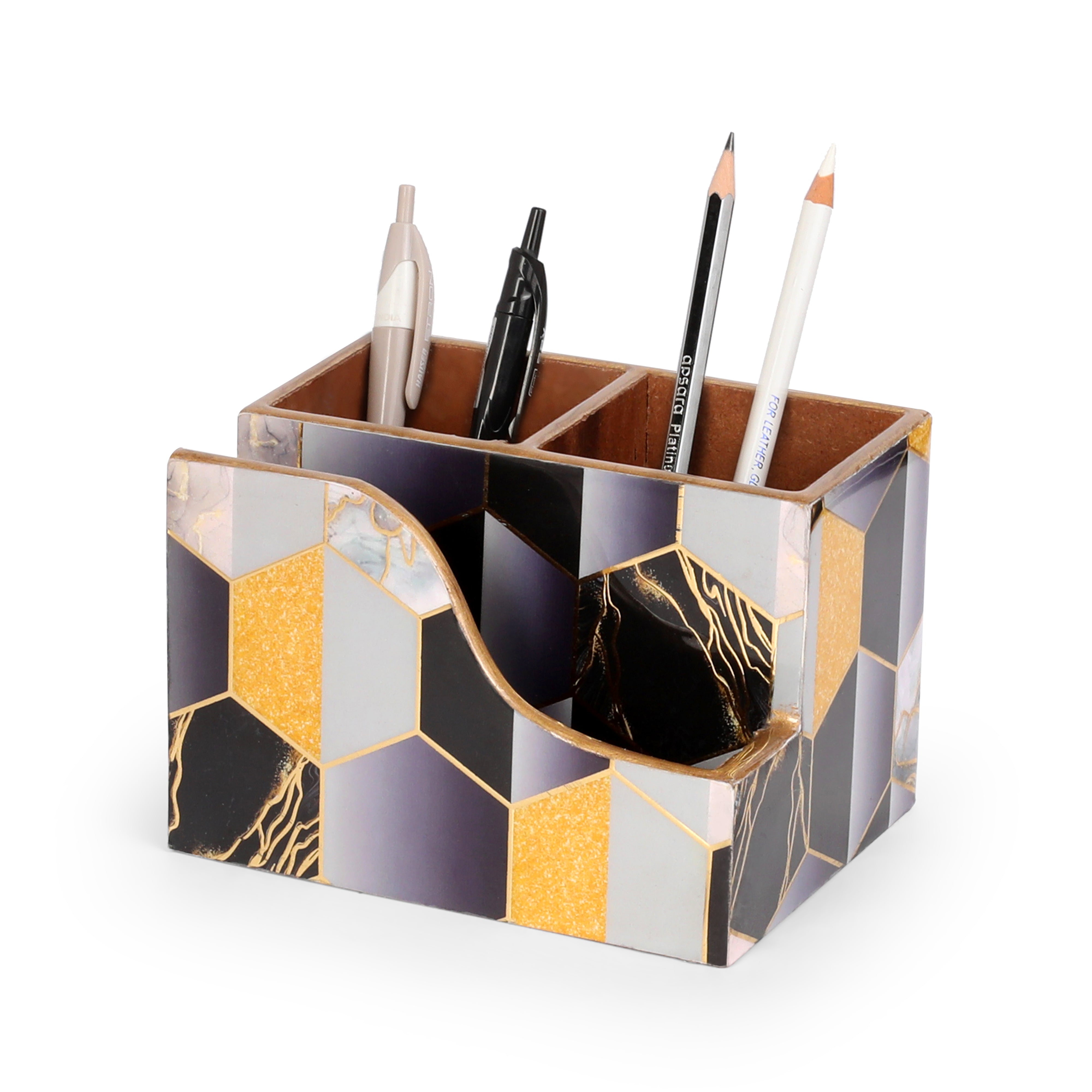 Small Cutlery Tissue Holder -  Black Hexagon