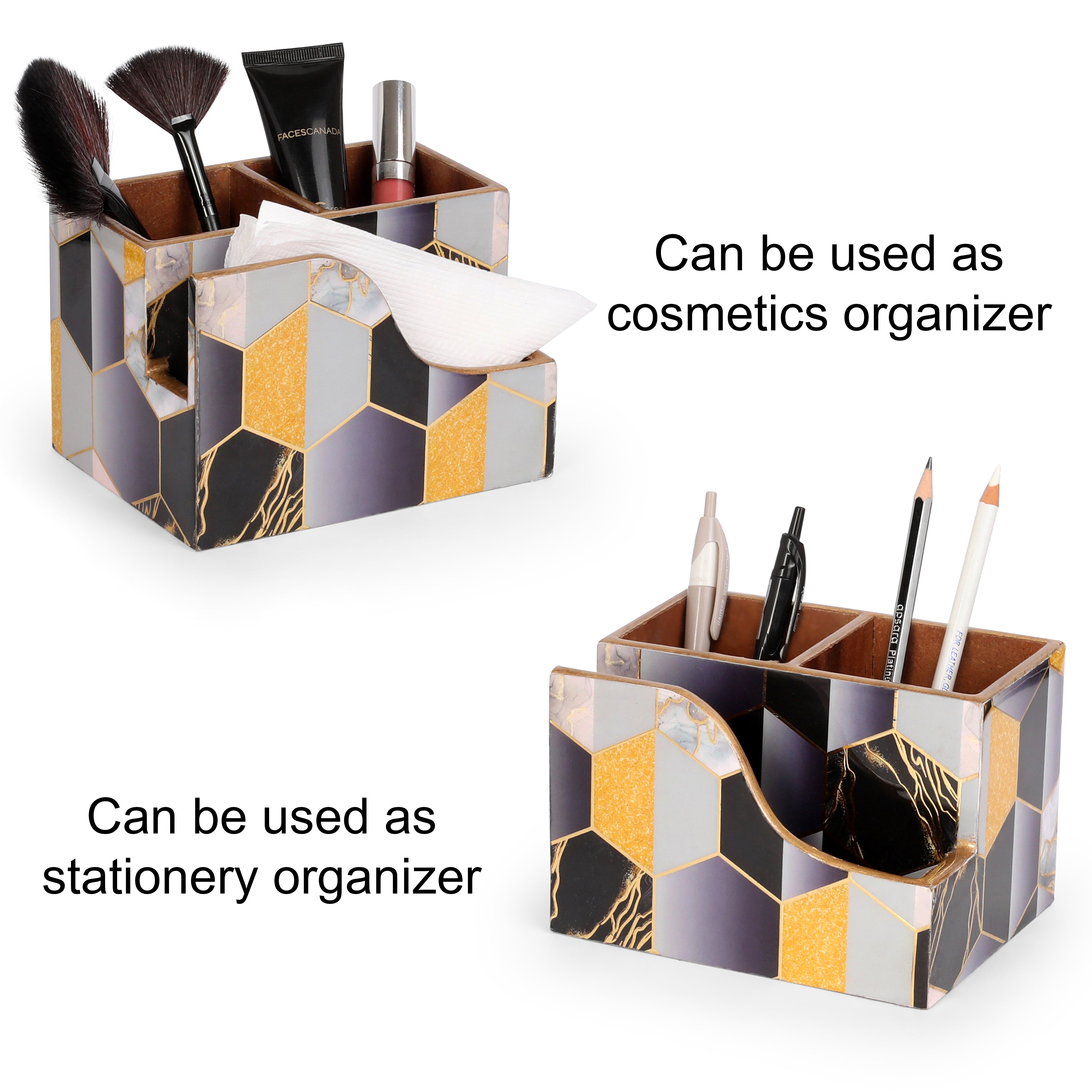 Small Cutlery Tissue Holder -  Black Hexagon