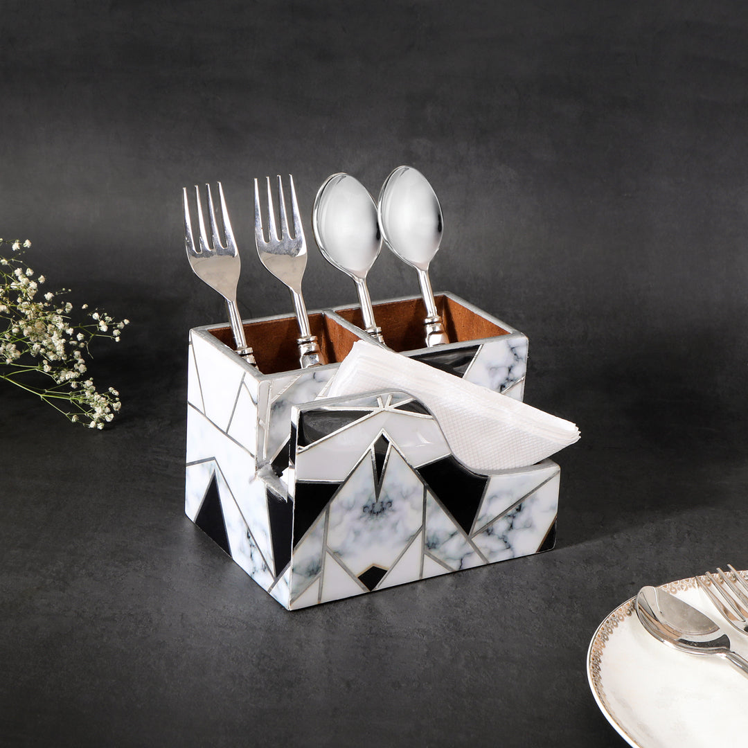 Small Cutlery Tissue Holder - Grey White Triangle