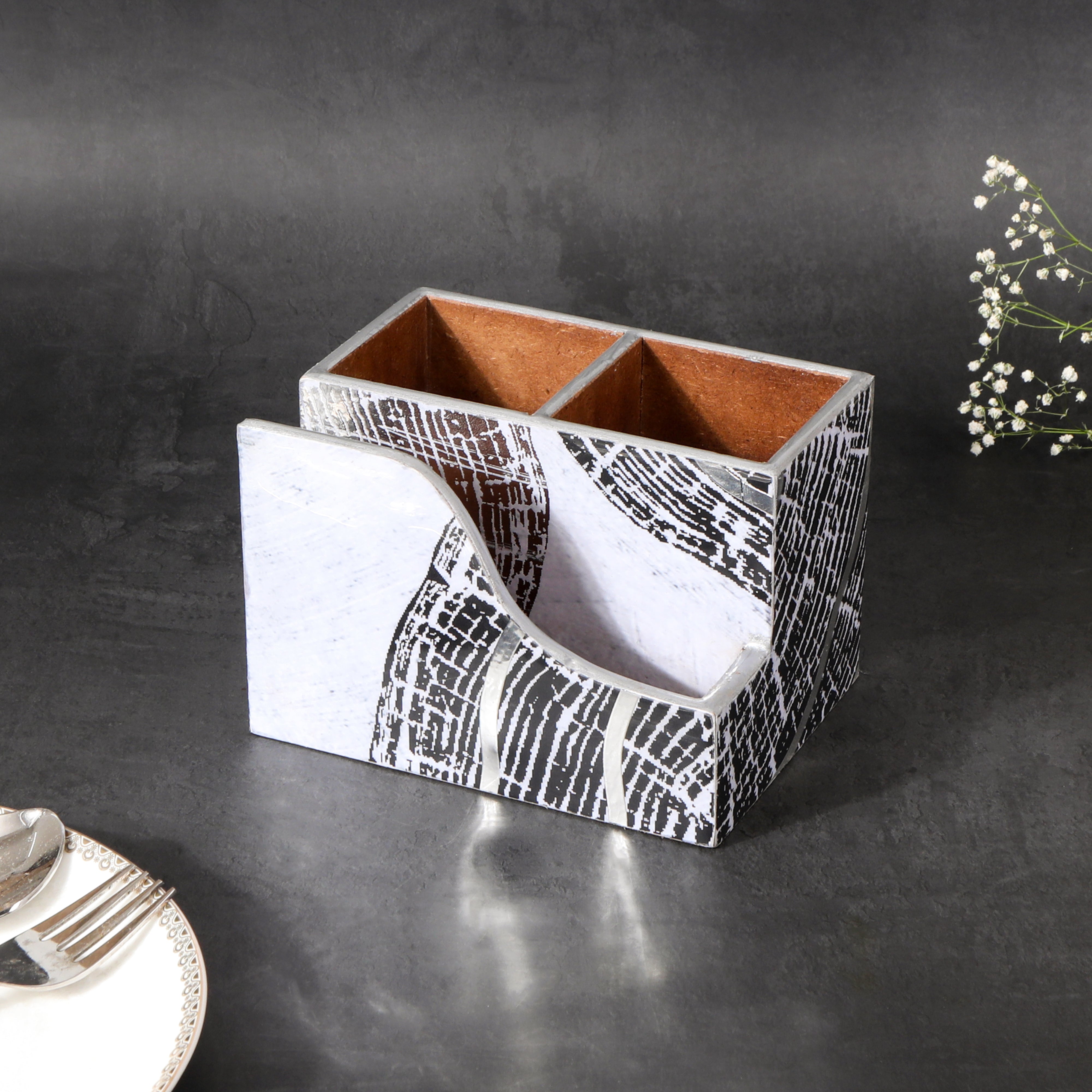 Small Cutlery Tissue Holder - Grey Spiral