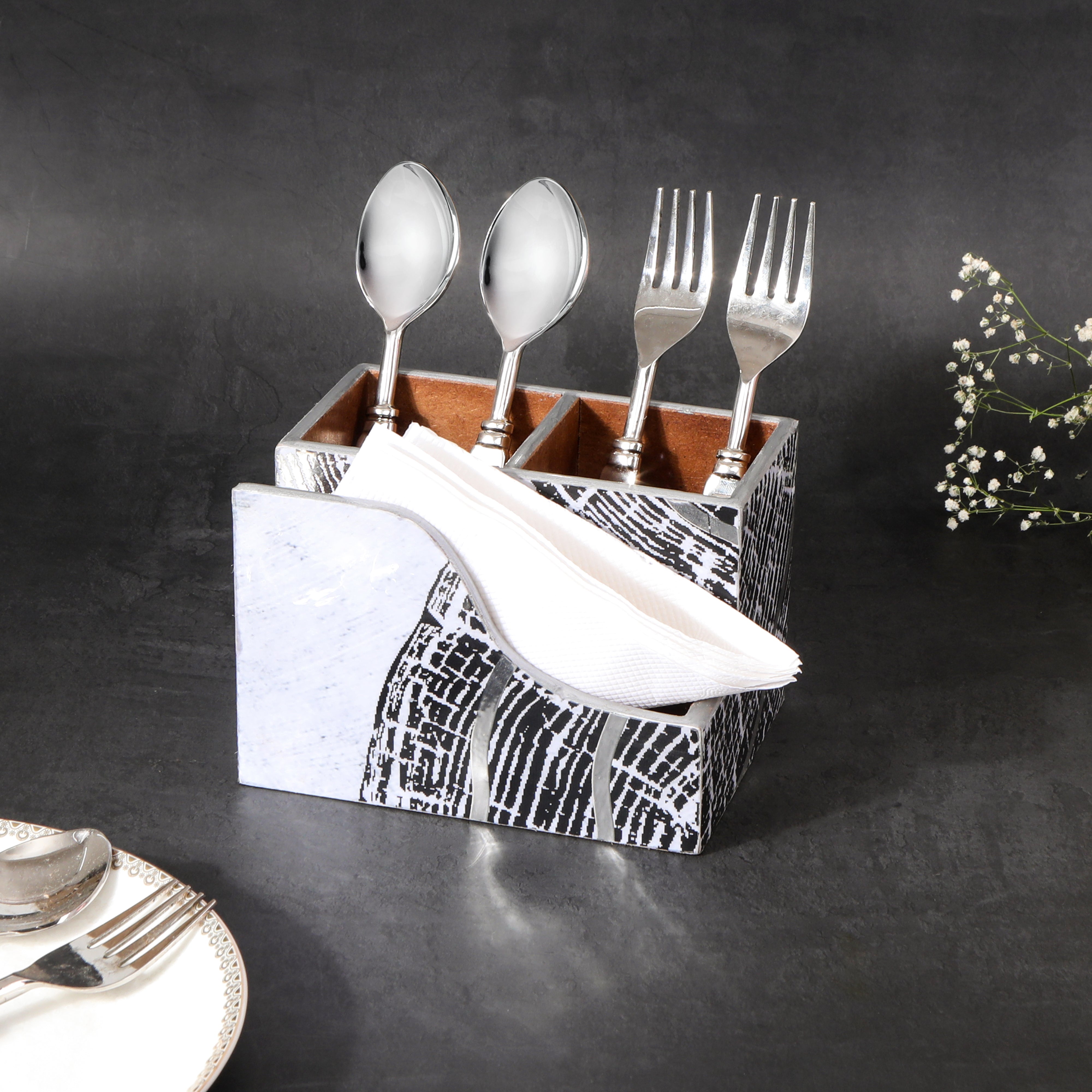 Small Cutlery Tissue Holder - Grey Spiral