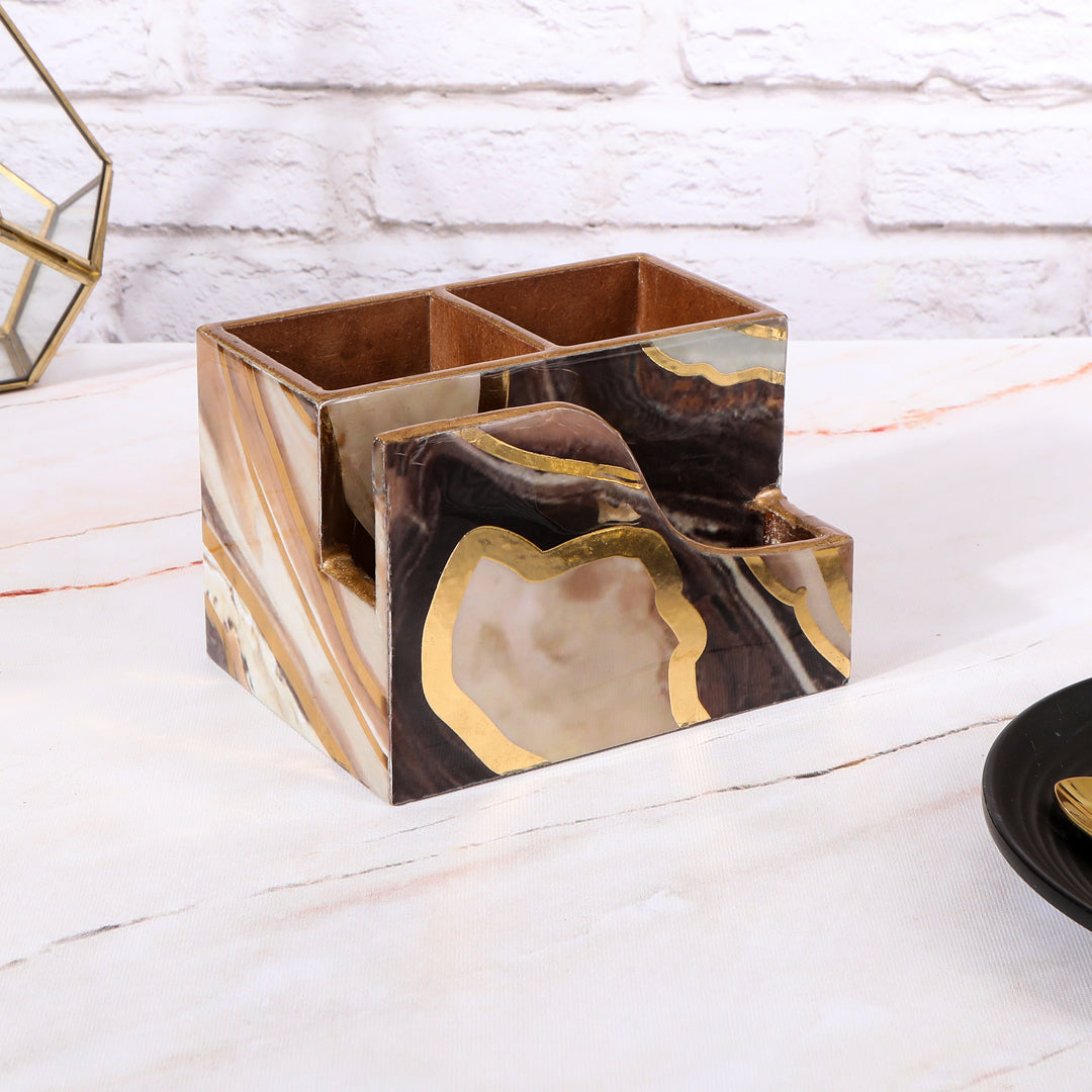 Small Cutlery Tissue Holder - Brown Marble