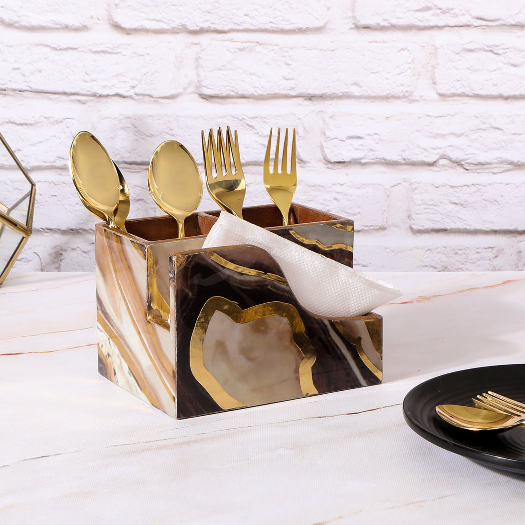 Small Cutlery Tissue Holder - Brown Marble
