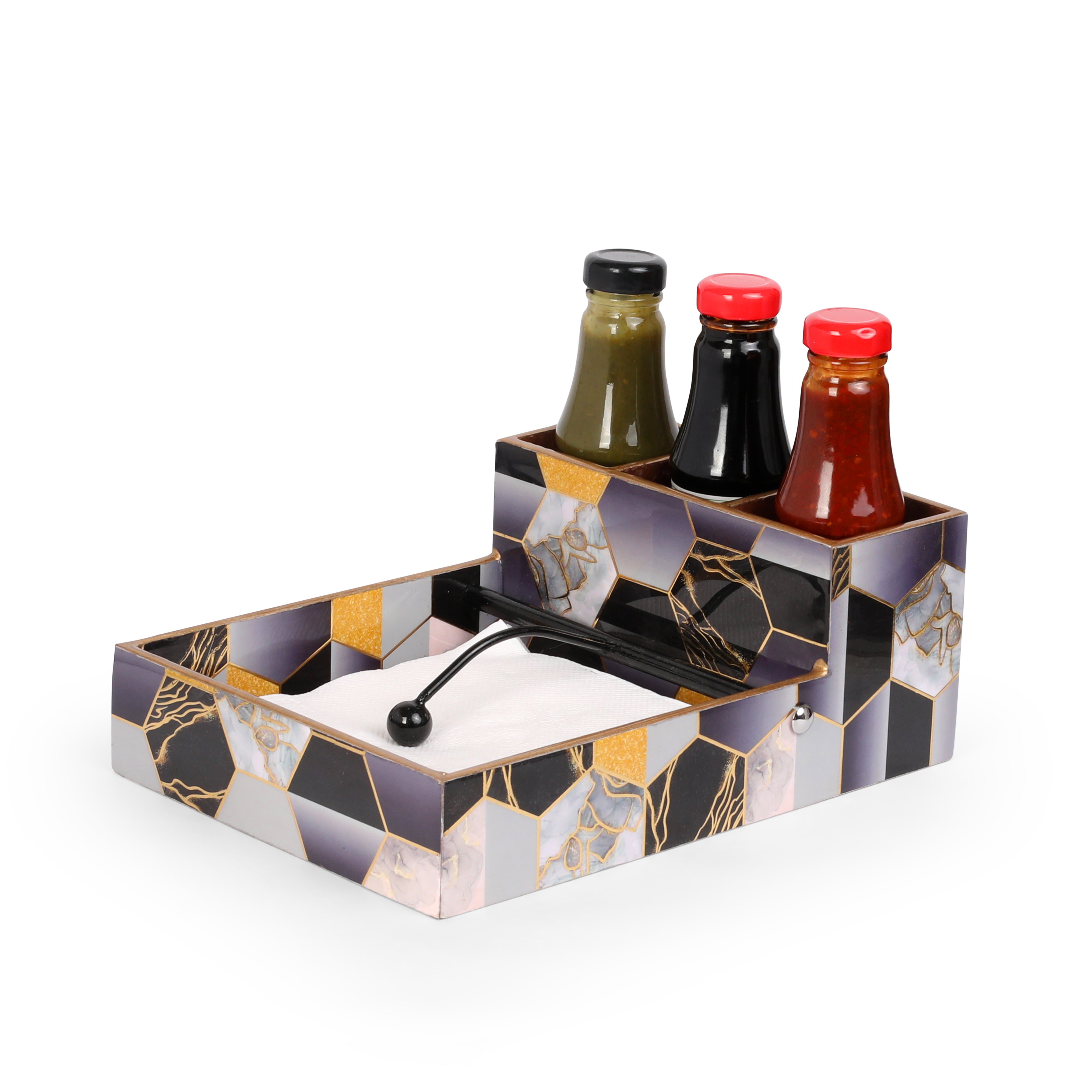 Large Cutlery Tissue Holder - Black Hexagon