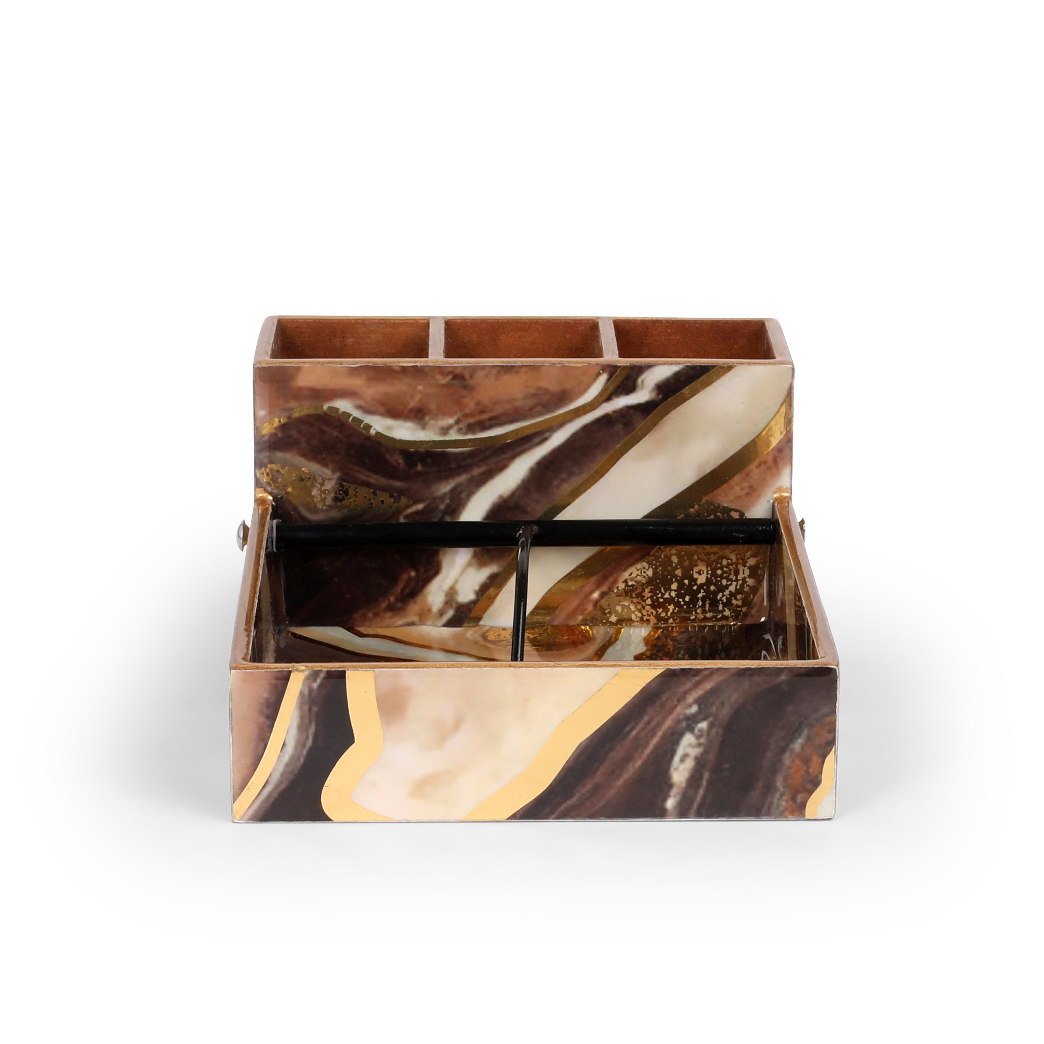 Large Cutlery Tissue Holder - Brown Marble