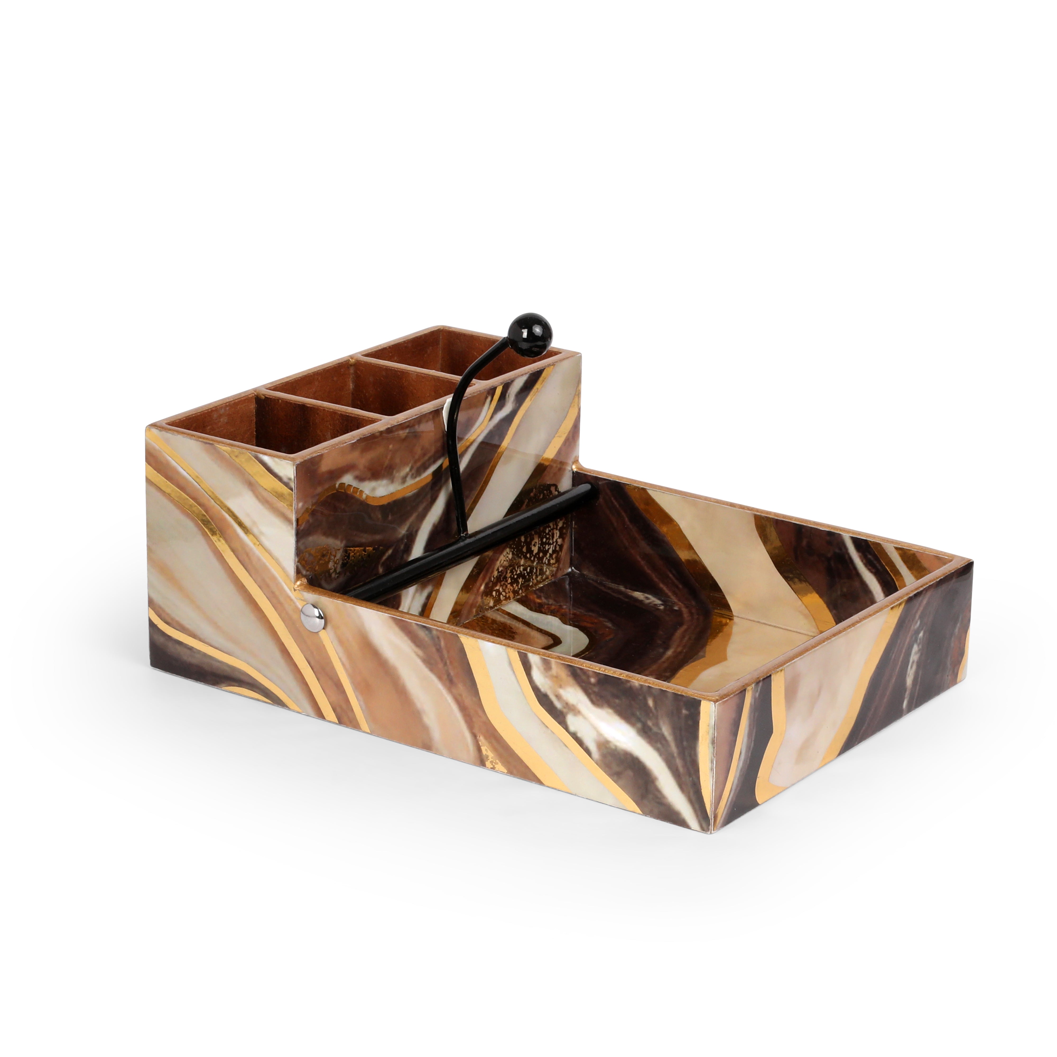 Large Cutlery Tissue Holder - Brown Marble