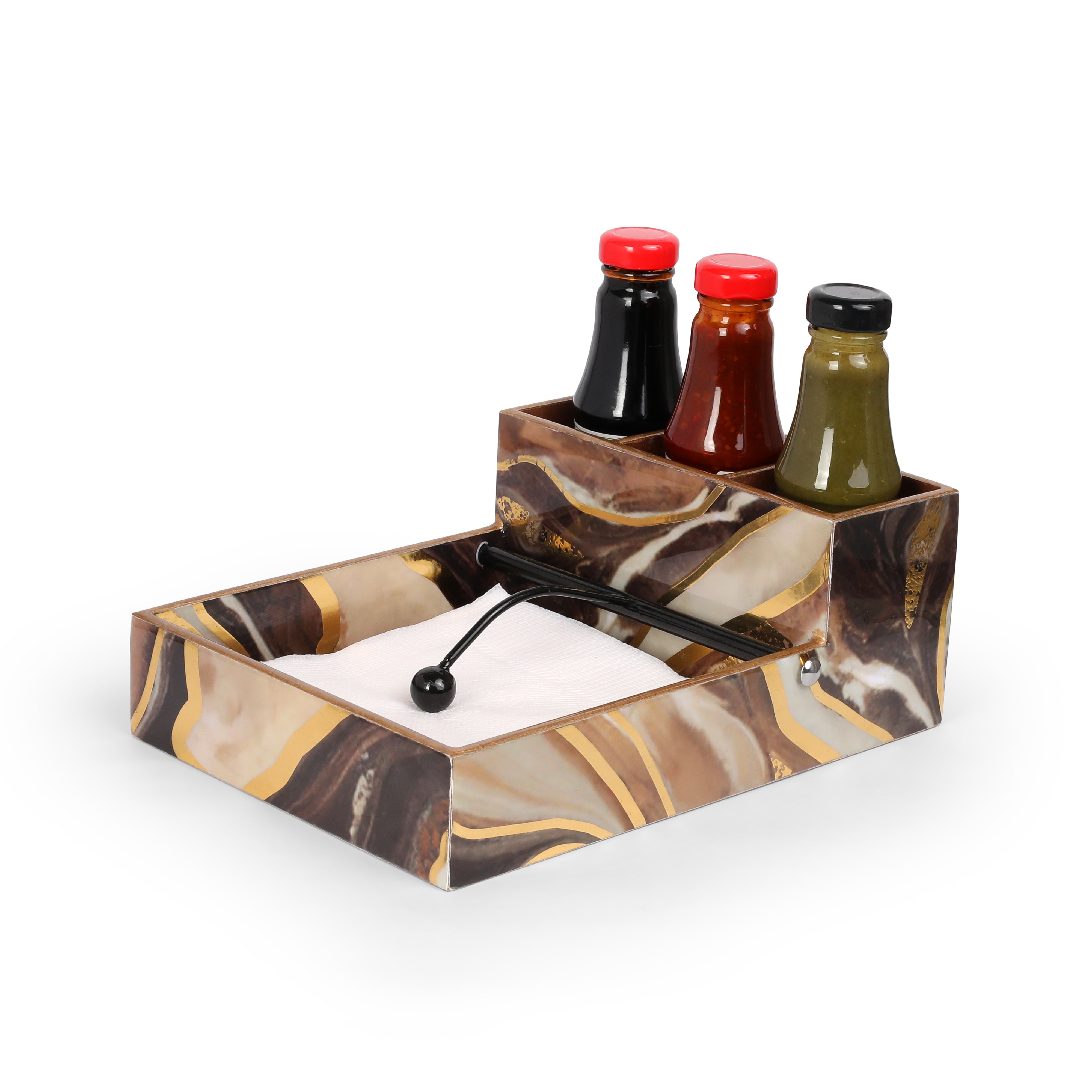 Large Cutlery Tissue Holder - Brown Marble