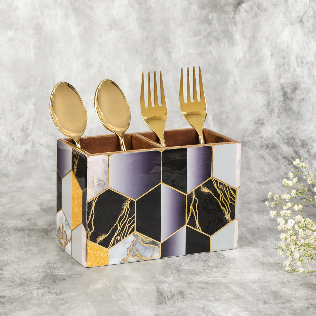 Cutlery Holder 2 Partition - Black Hexagon: The Home Co.