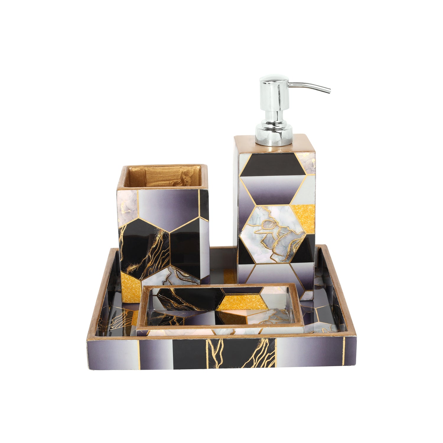 Bathroom Set - Black Hexagon: The Home Co.