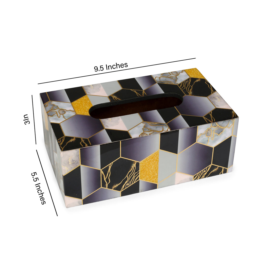 Tissue Box - Black Hexagon 8- The Home Co.