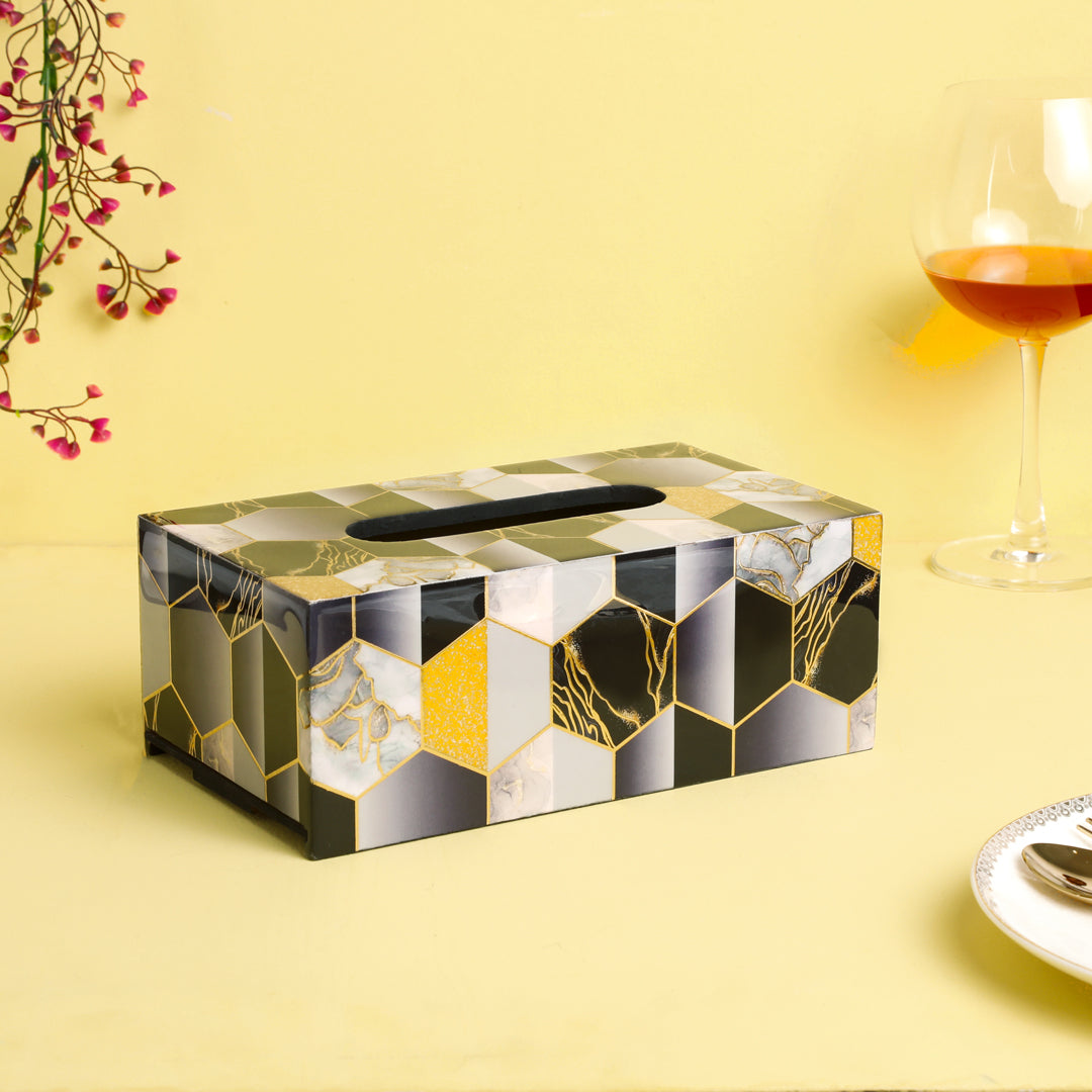 Tissue Box - Black Hexagon 2- The Home Co.